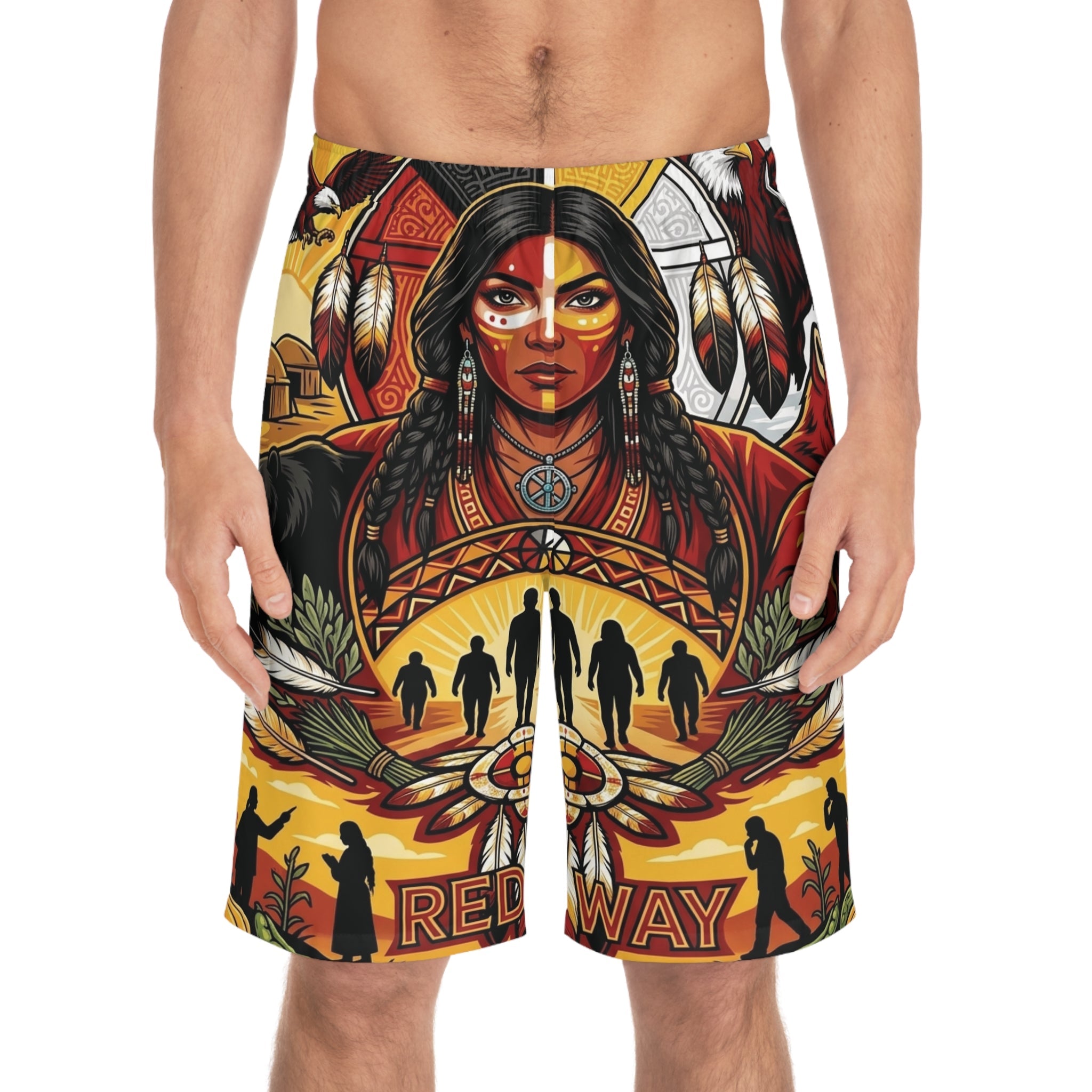 Native Spirit Men's Board Shorts — Redefining the Way Graphic Swim Trunks mov1
