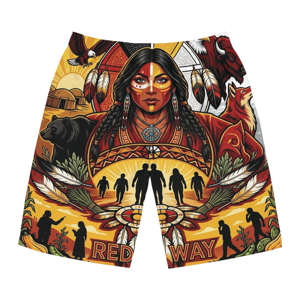Native Spirit Men's Board Shorts — Redefining the Way Graphic Swim Trunks front