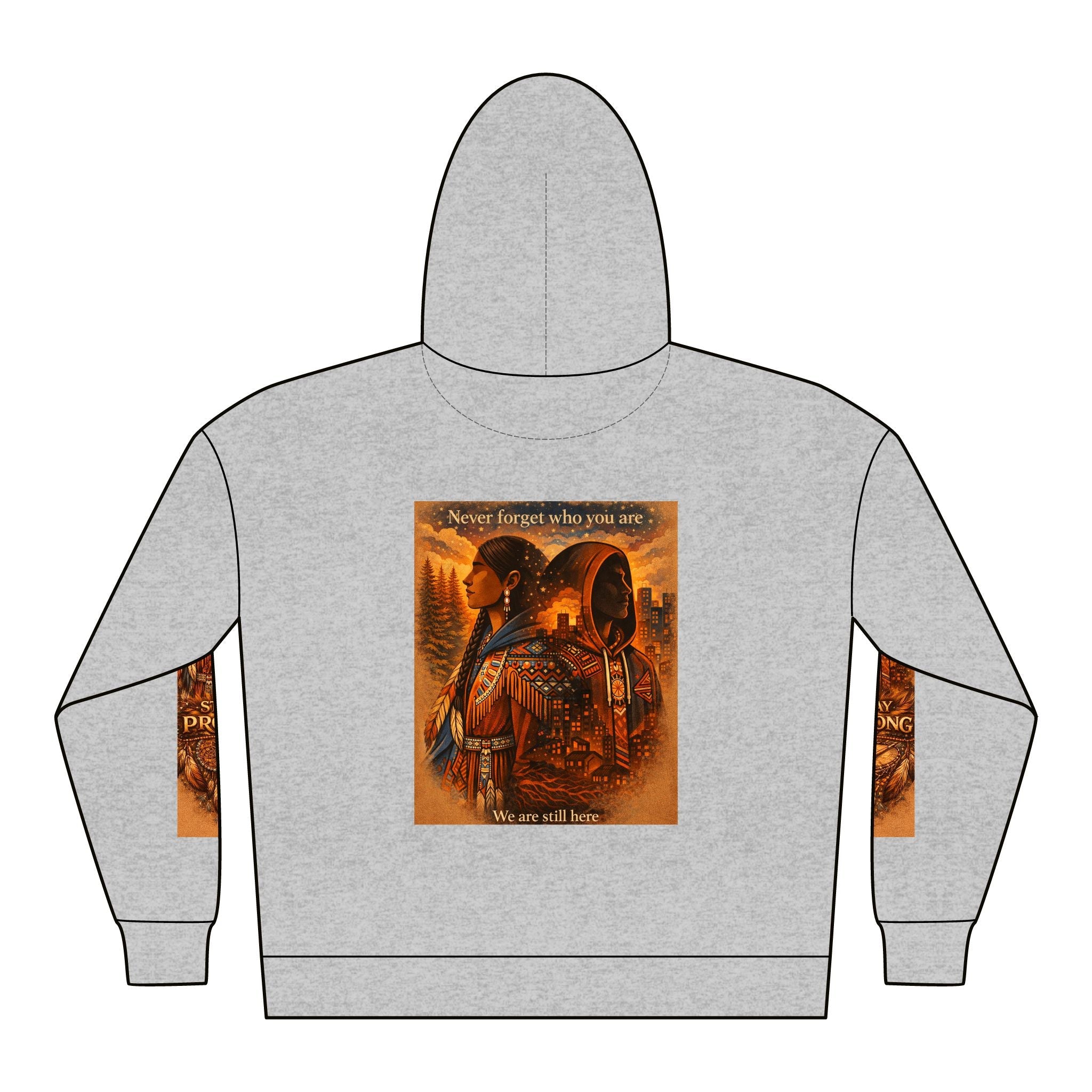Native Warrior Graphic Hoodie — "We are still here" Native American Art PulloverEmber Spirit Apparel