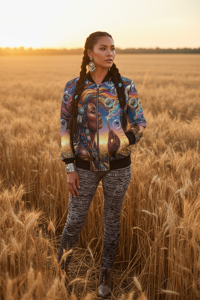 Native Women Spreading Seeds Of Knowledge Women's Bomber Jacket (AOP)Ember Spirit Apparel