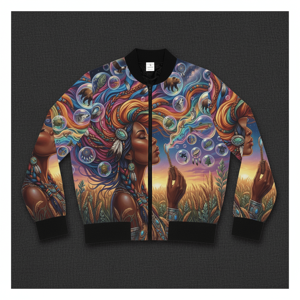 Native Women Spreading Seeds Of Knowledge Women's Bomber Jacket (AOP)Ember Spirit Apparel