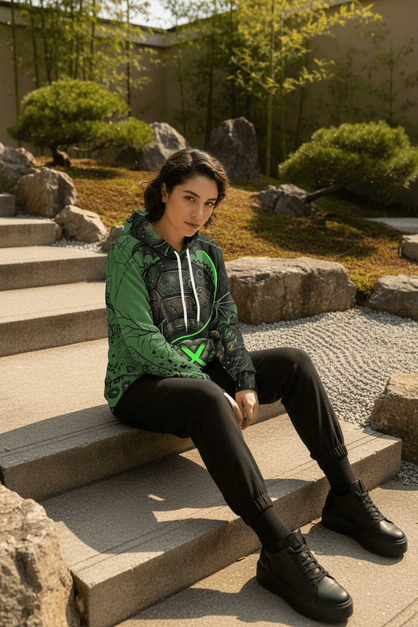 Neon Green Dragon Frog Streetwear Hoodie - Ying Yang CollectionEmber Spirit Apparel