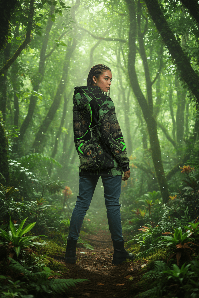 Neon Green Dragon Frog Streetwear Hoodie - Ying Yang CollectionEmber Spirit Apparel