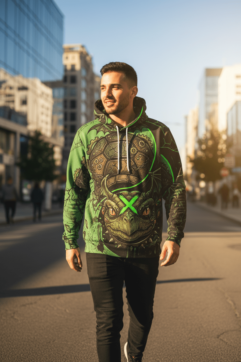 Neon Green Dragon Frog Streetwear Hoodie - Ying Yang CollectionEmber Spirit Apparel