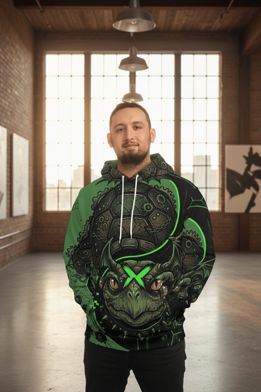 Neon Green Dragon Frog Streetwear Hoodie - Ying Yang CollectionEmber Spirit Apparel
