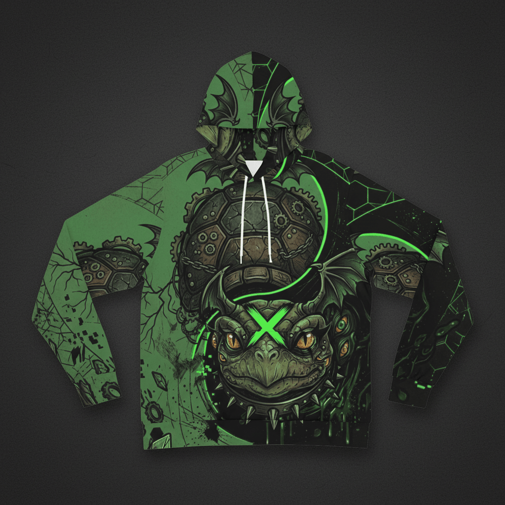 Neon Green Dragon Turtle Streetwear Hoodie - Ying Yang CollectionEmber Spirit Apparel