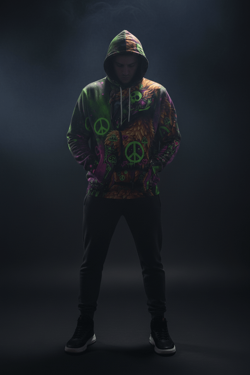 Neon Psychedelic Phoniex Hoodie — Ember Spirit Apparel Peace Skull DesignEmber Spirit Apparel