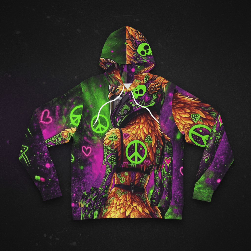 Neon Psychedelic Phoniex Hoodie — Ember Spirit Apparel Peace Skull DesignEmber Spirit Apparel