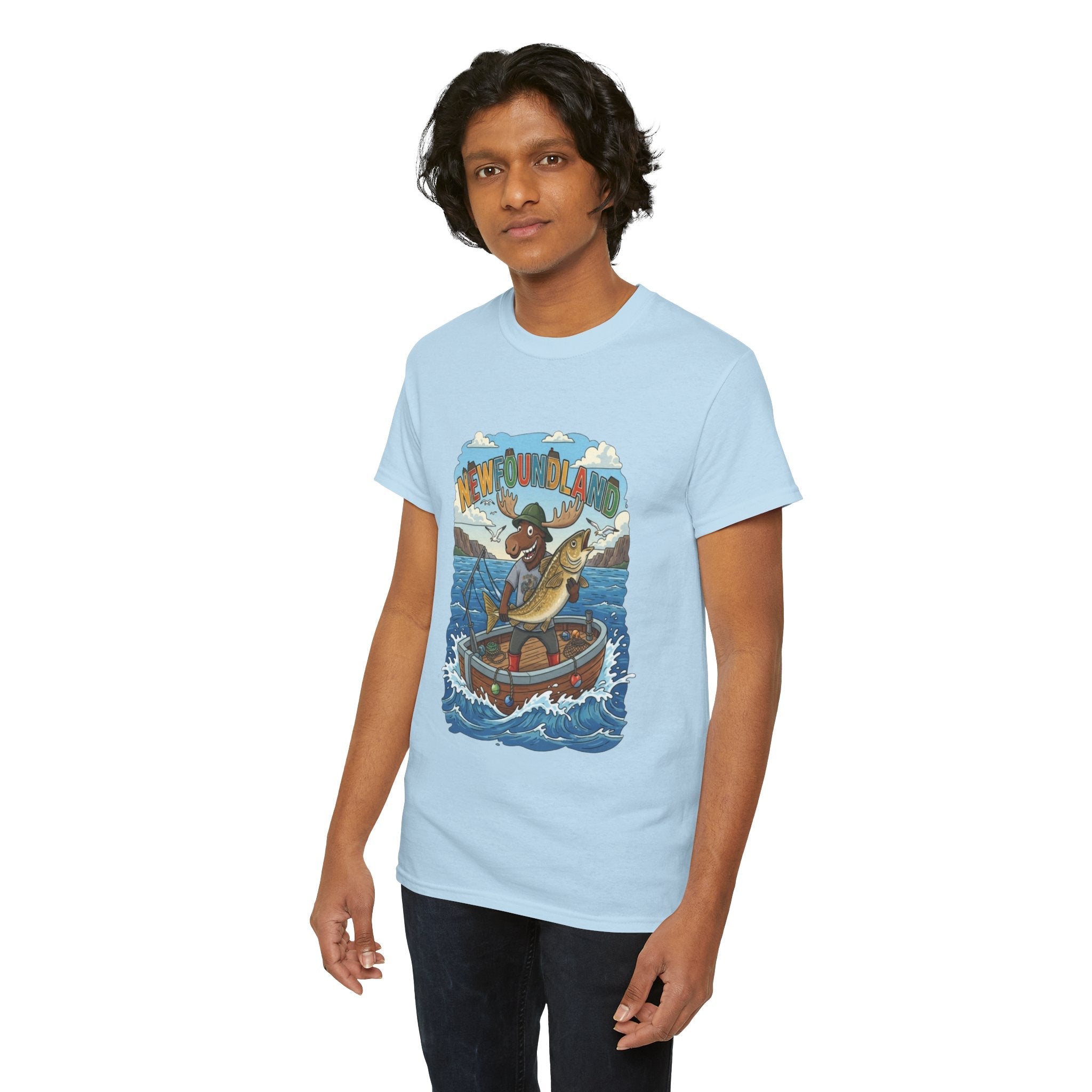 Newfoundland Fishing Moose Tee – Unisex Graphic ShirtEmber Spirit Apparel
