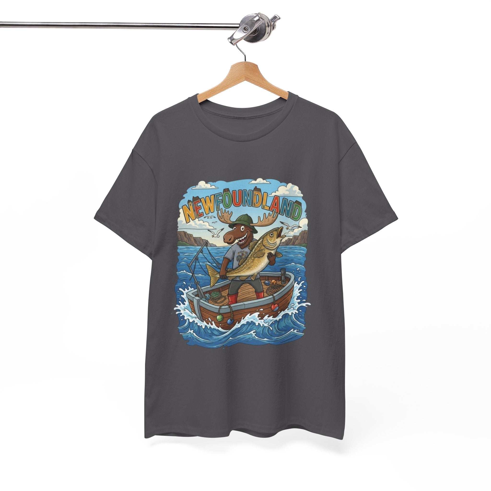 Newfoundland Fishing Moose Tee – Unisex Graphic ShirtEmber Spirit Apparel