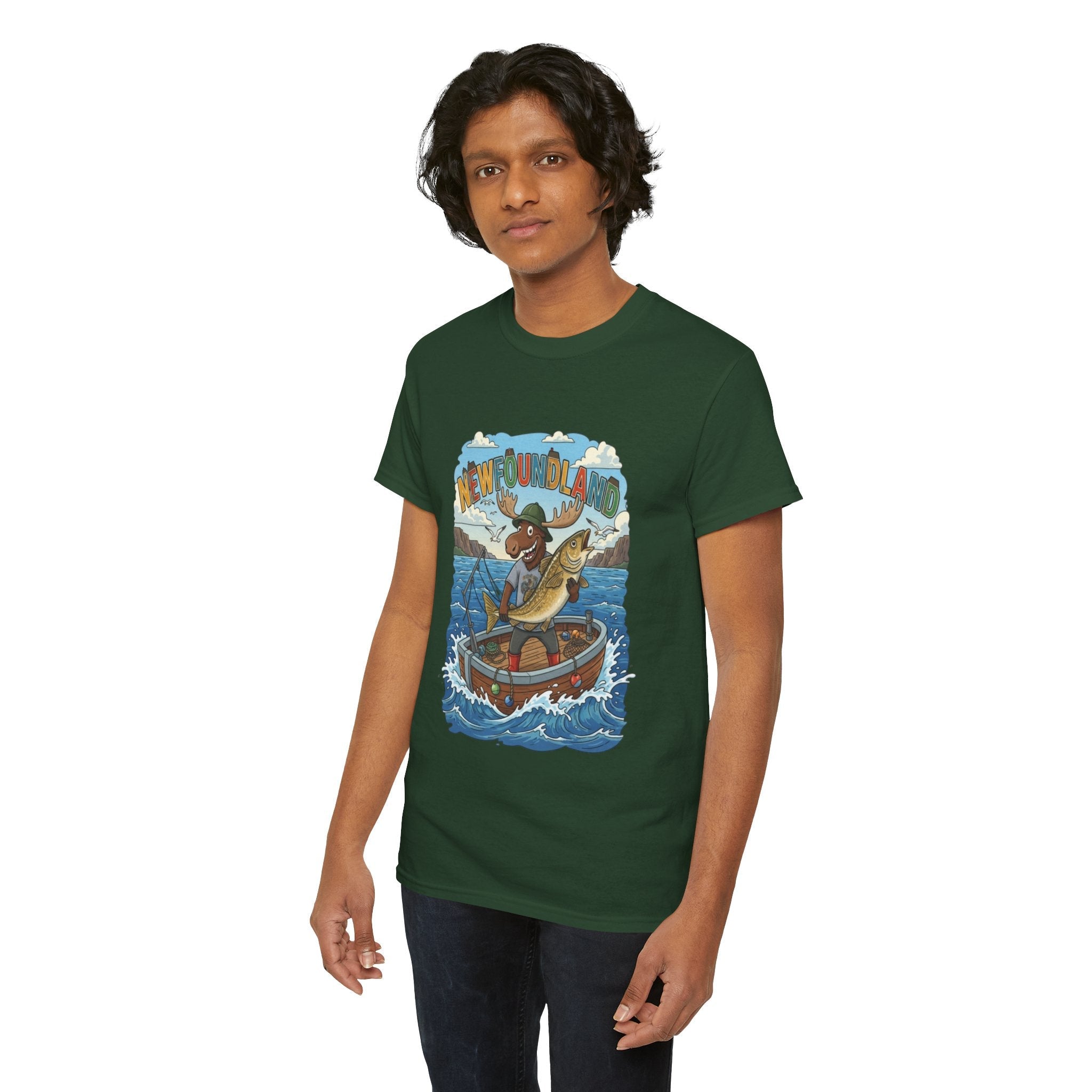 Newfoundland Fishing Moose Tee – Unisex Graphic ShirtEmber Spirit Apparel