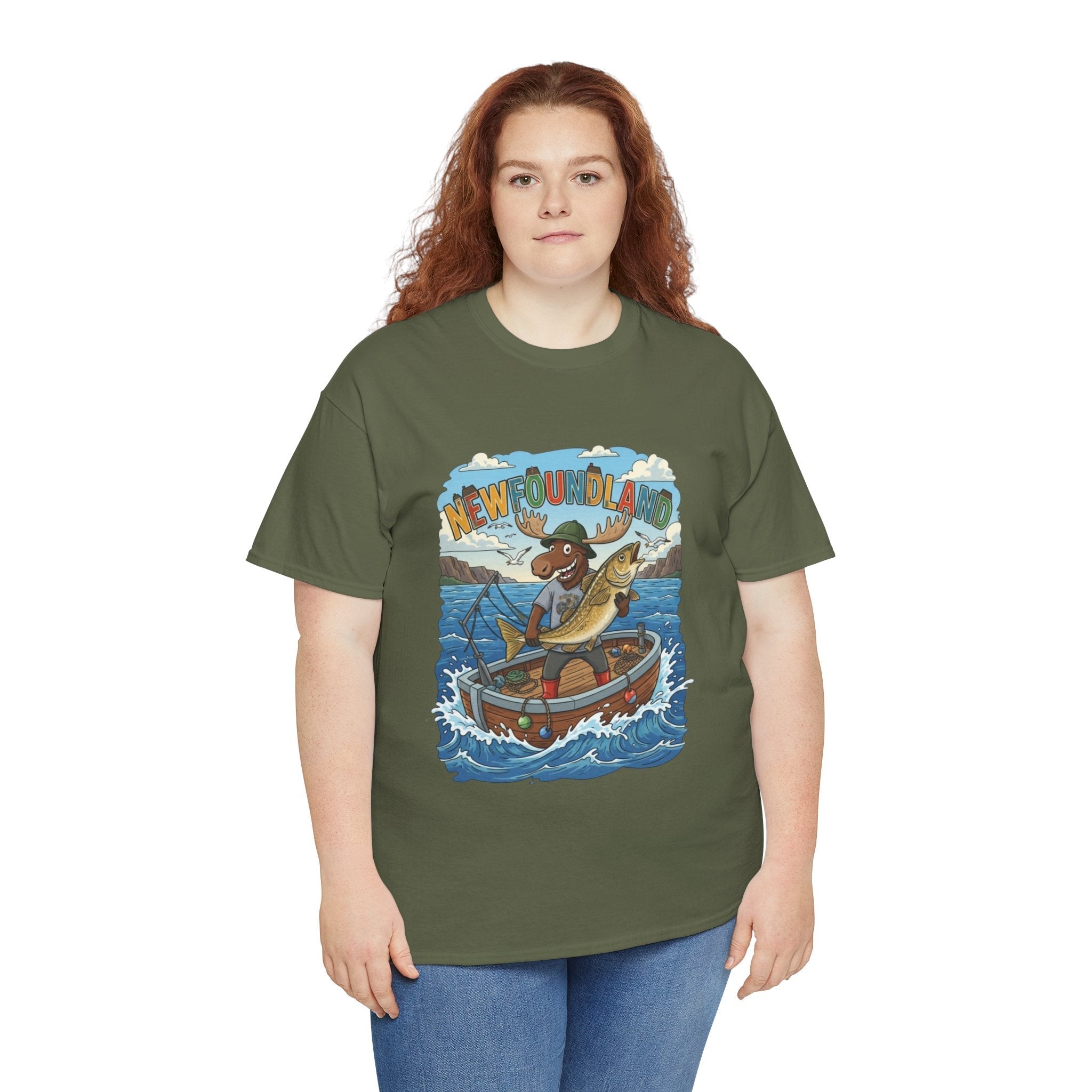 Newfoundland Fishing Moose Tee – Unisex Graphic ShirtEmber Spirit Apparel