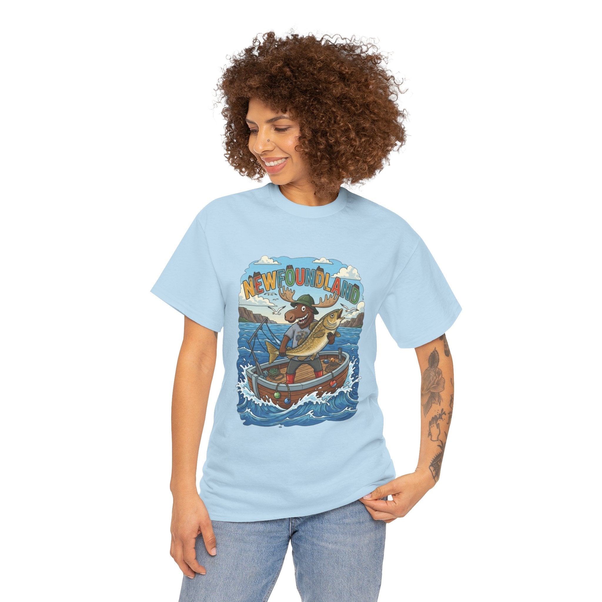 Newfoundland Fishing Moose Tee – Unisex Graphic ShirtEmber Spirit Apparel