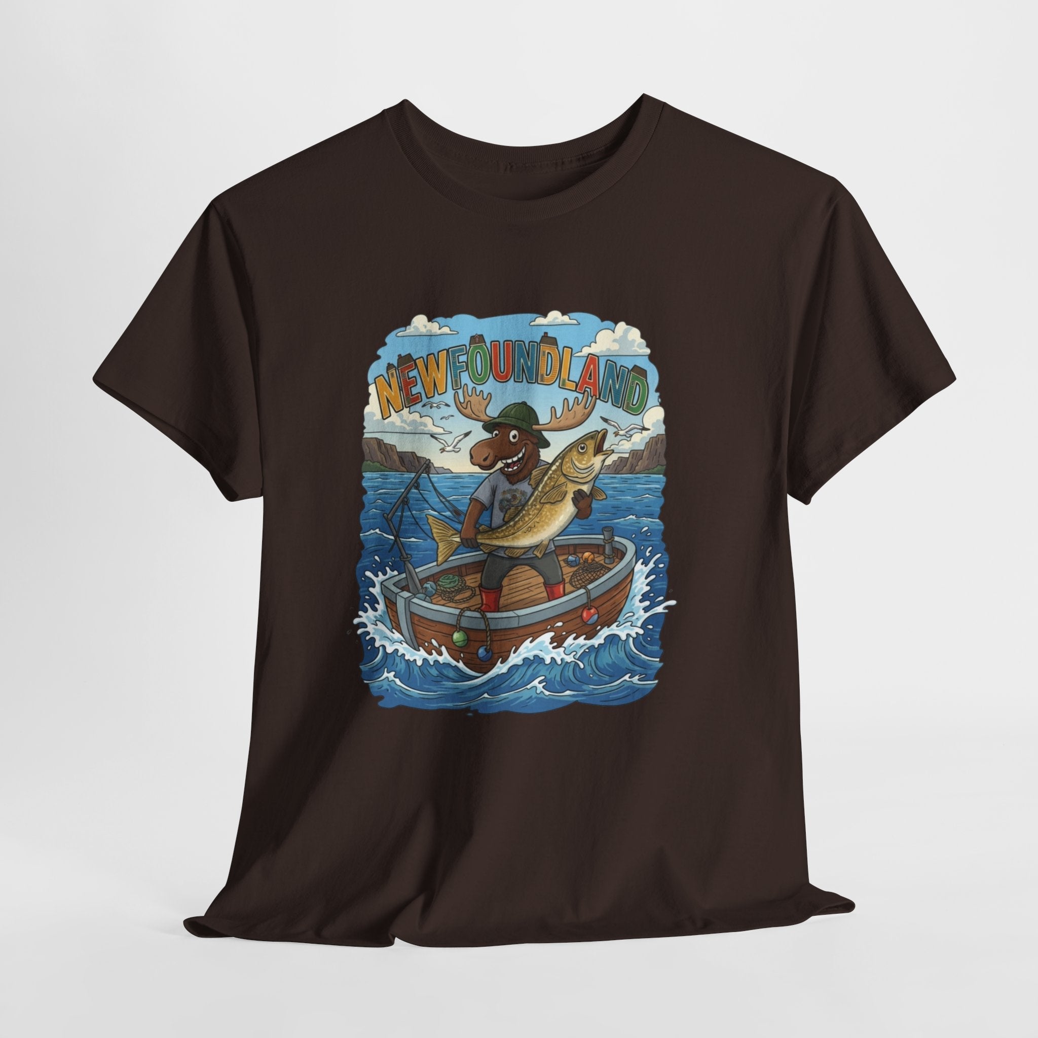 Newfoundland Fishing Moose Tee – Unisex Graphic ShirtEmber Spirit Apparel