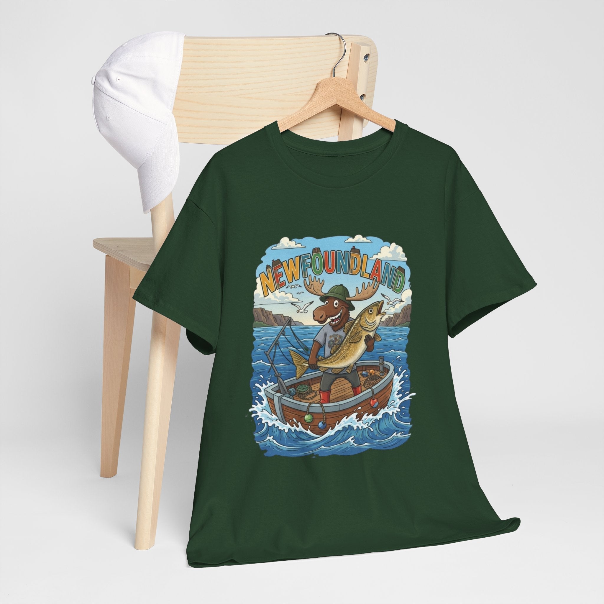 Newfoundland Fishing Moose Tee – Unisex Graphic ShirtEmber Spirit Apparel