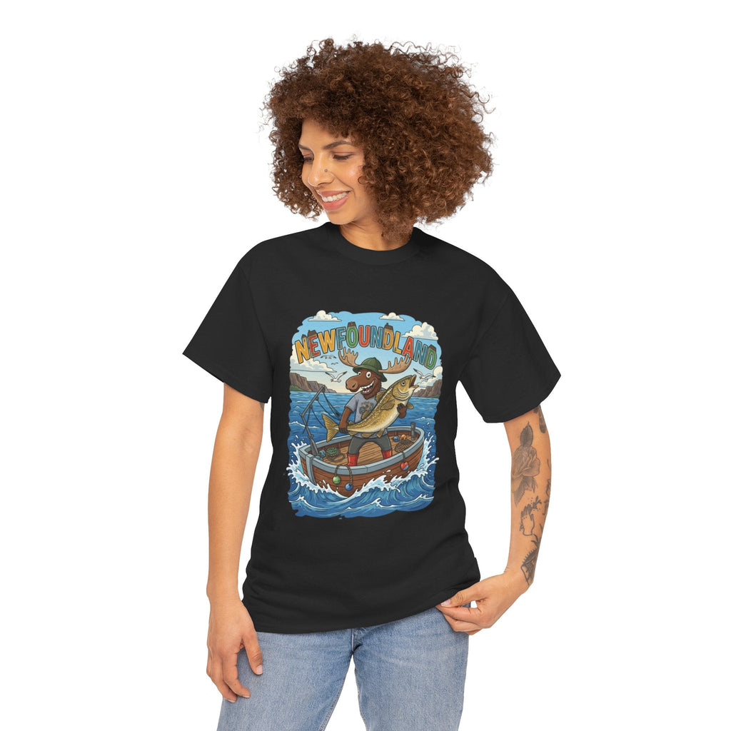 Newfoundland Fishing Moose Tee – Unisex Graphic ShirtEmber Spirit Apparel