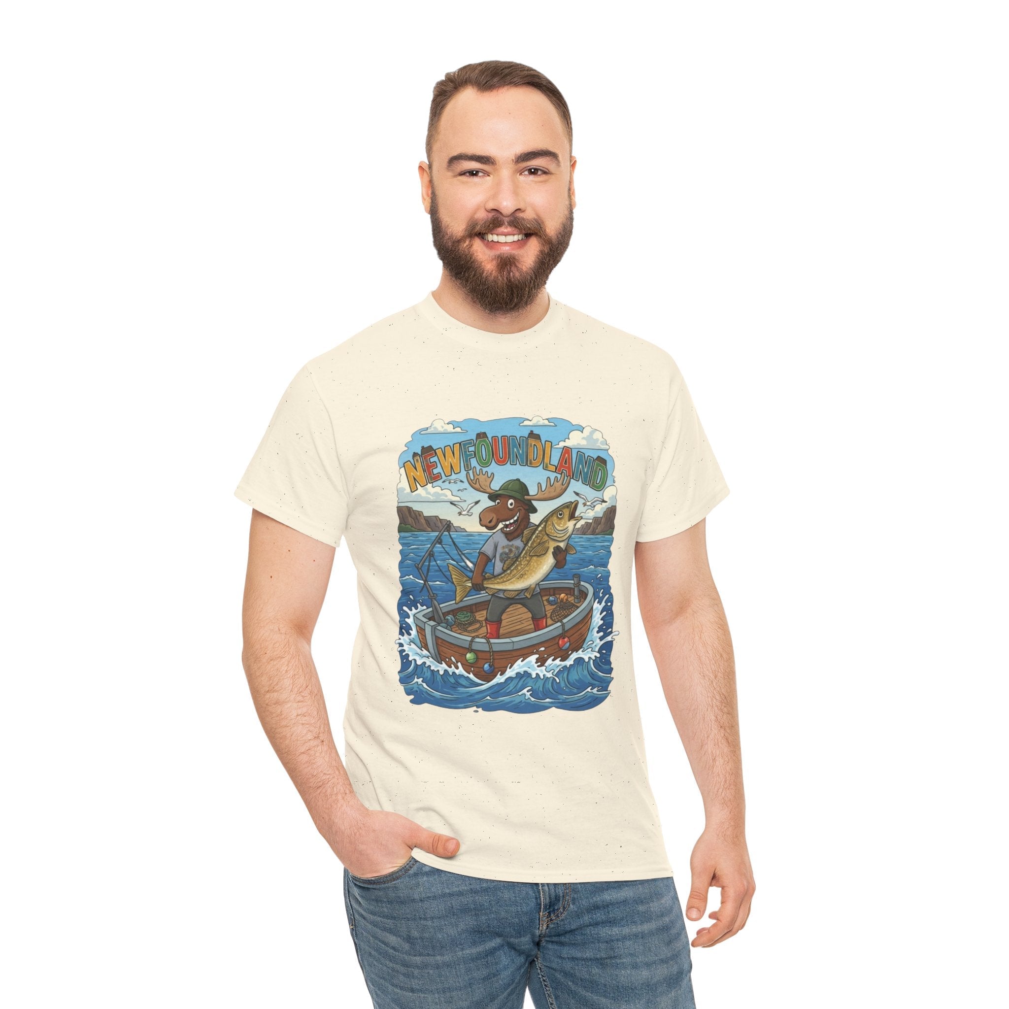 Newfoundland Fishing Moose Tee – Unisex Graphic ShirtEmber Spirit Apparel