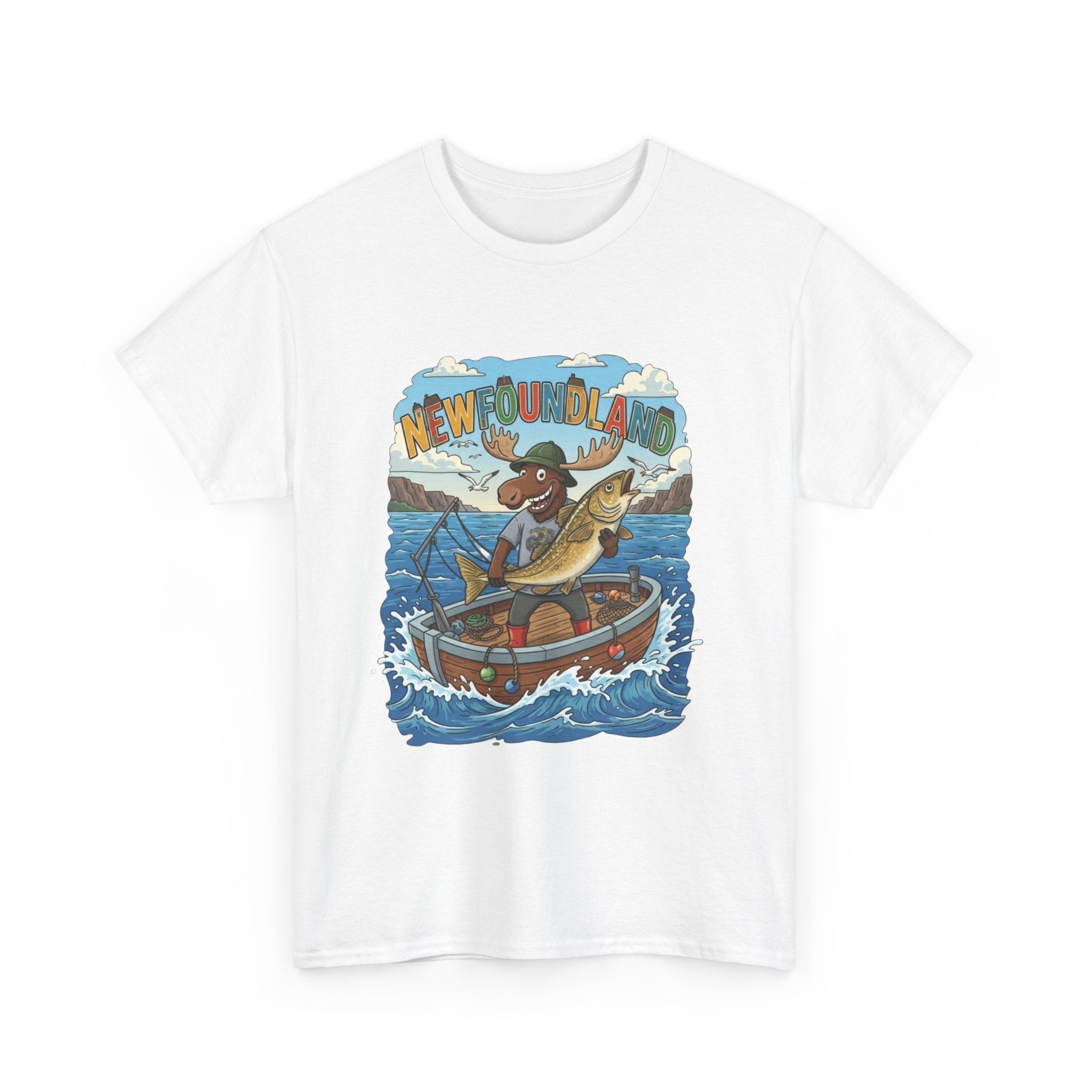 Newfoundland Fishing Moose Tee – Unisex Graphic ShirtEmber Spirit Apparel