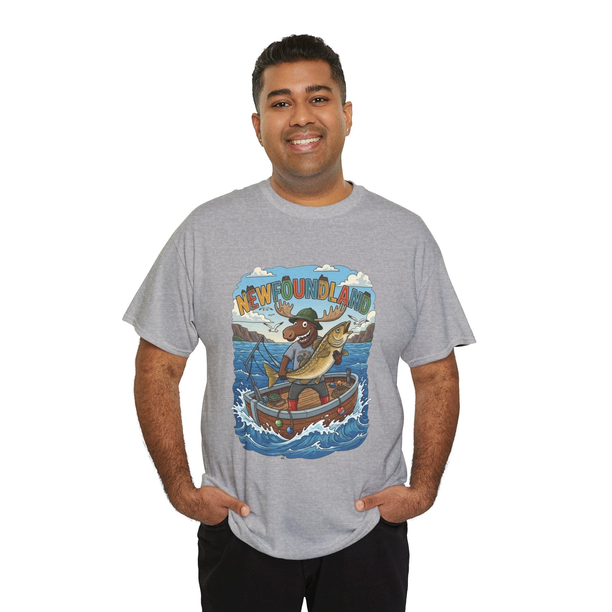 Newfoundland Fishing Moose Tee – Unisex Graphic ShirtEmber Spirit Apparel