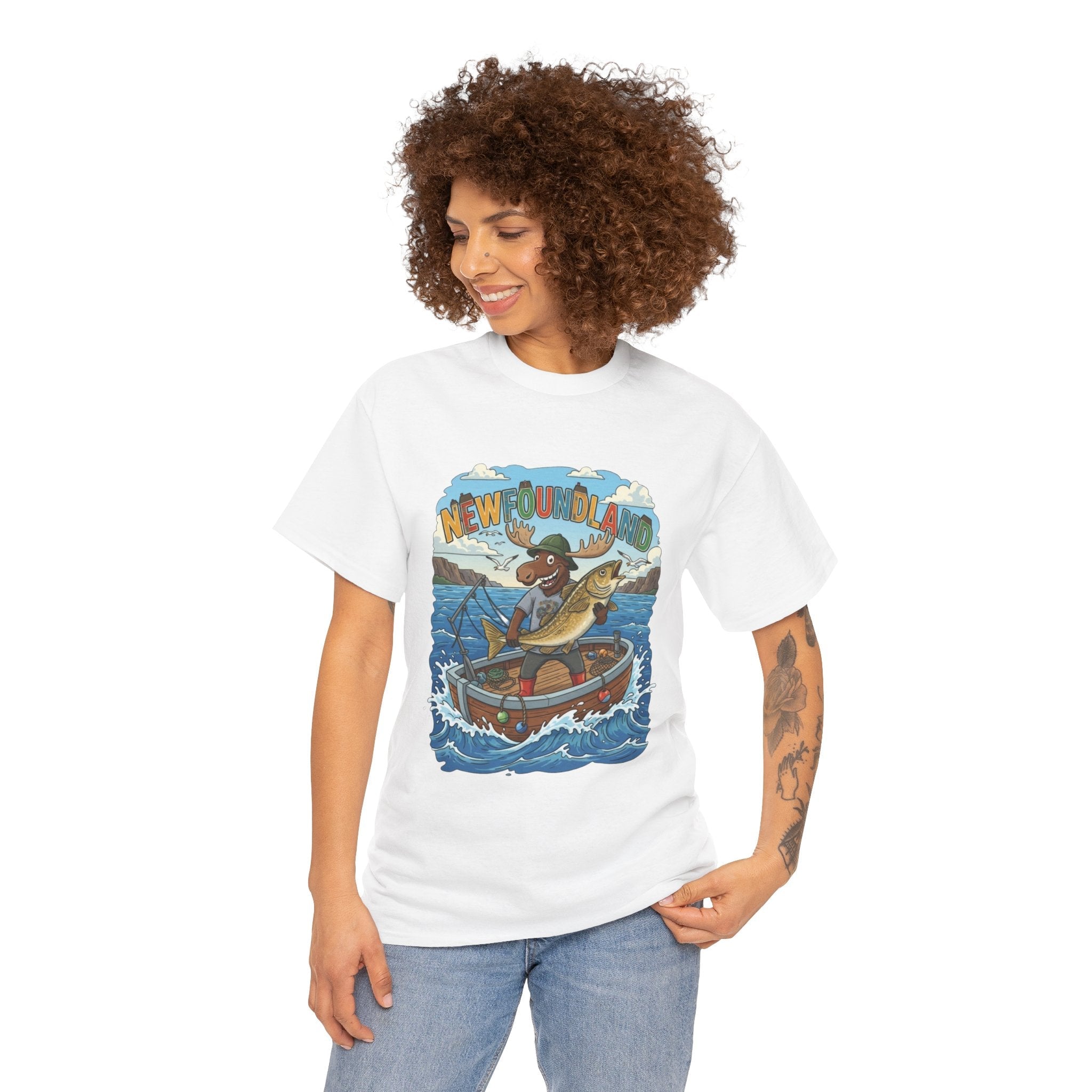Newfoundland Fishing Moose Tee – Unisex Graphic ShirtEmber Spirit Apparel