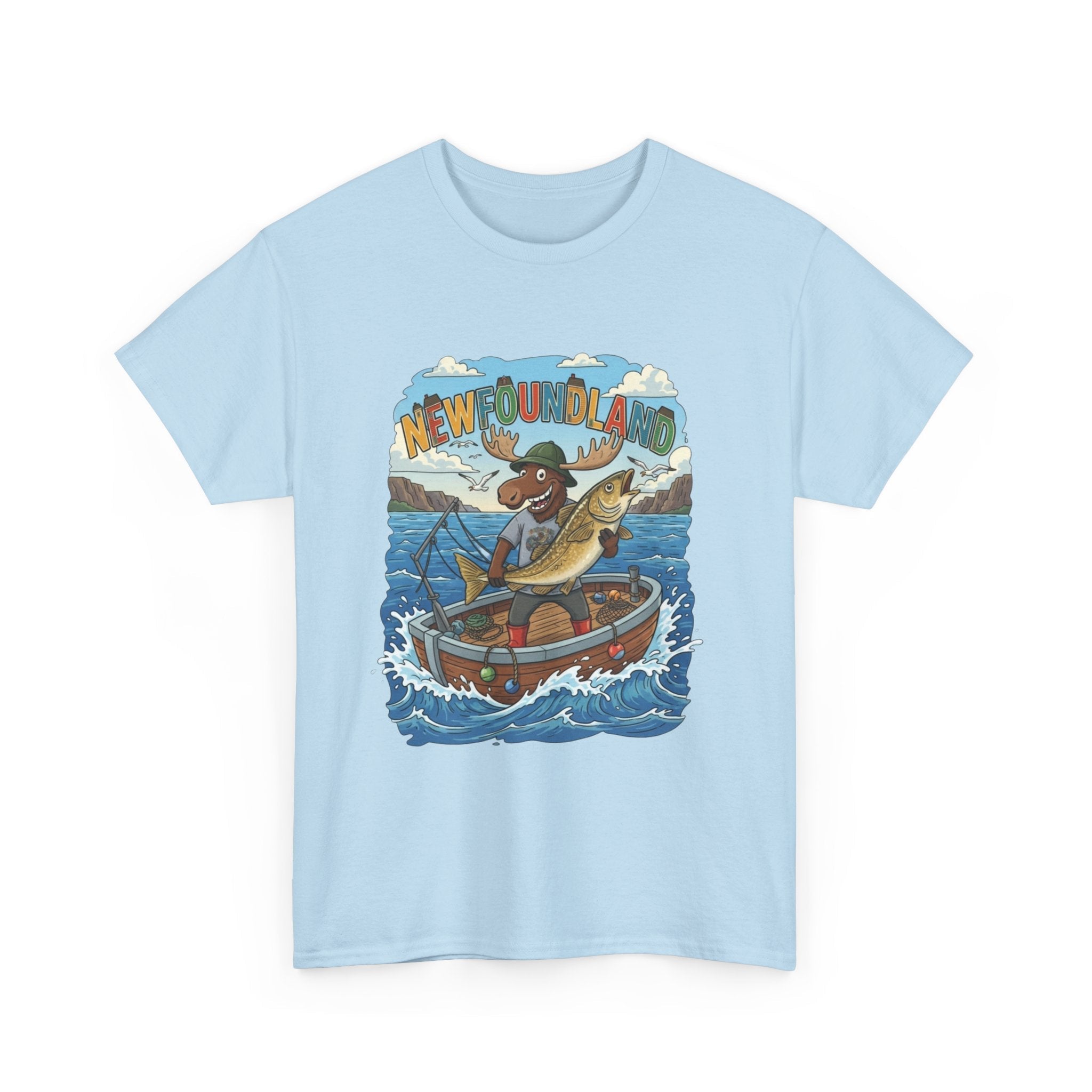 Newfoundland Fishing Moose Tee – Unisex Graphic ShirtEmber Spirit Apparel