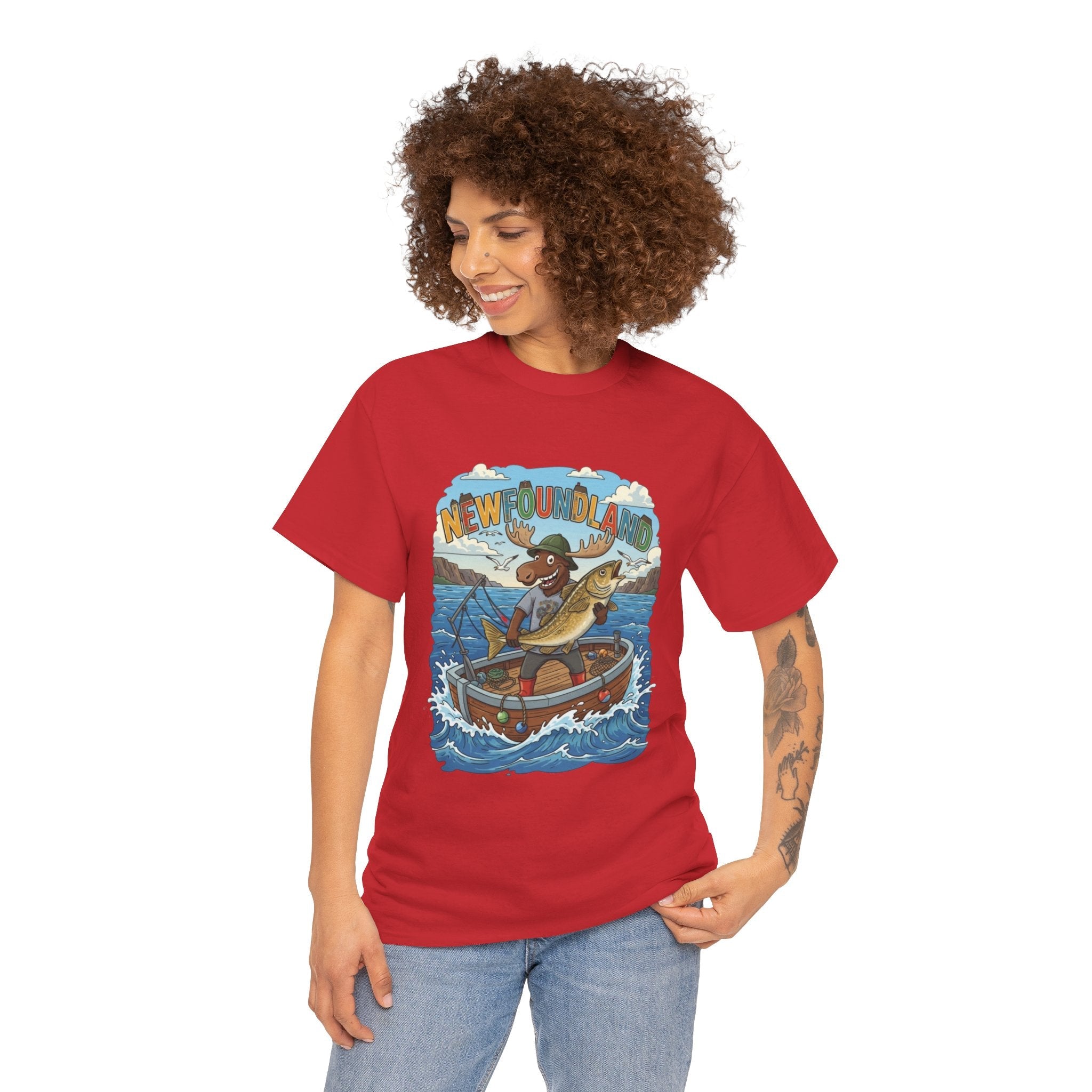 Newfoundland Fishing Moose Tee – Unisex Graphic ShirtEmber Spirit Apparel