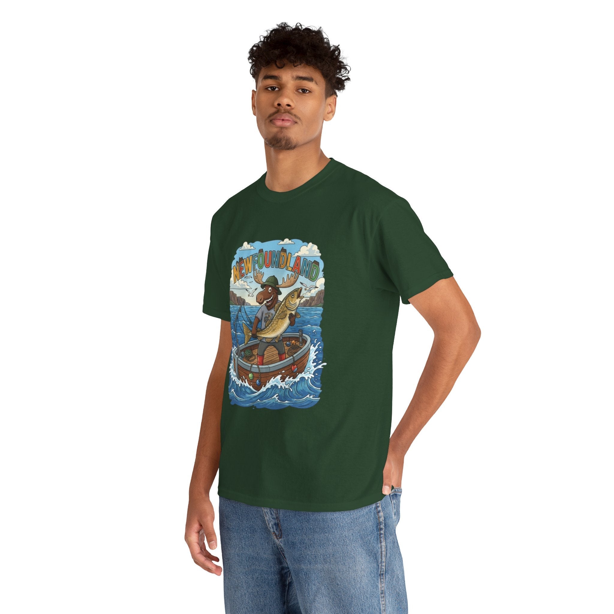 Newfoundland Fishing Moose Tee – Unisex Graphic ShirtEmber Spirit Apparel