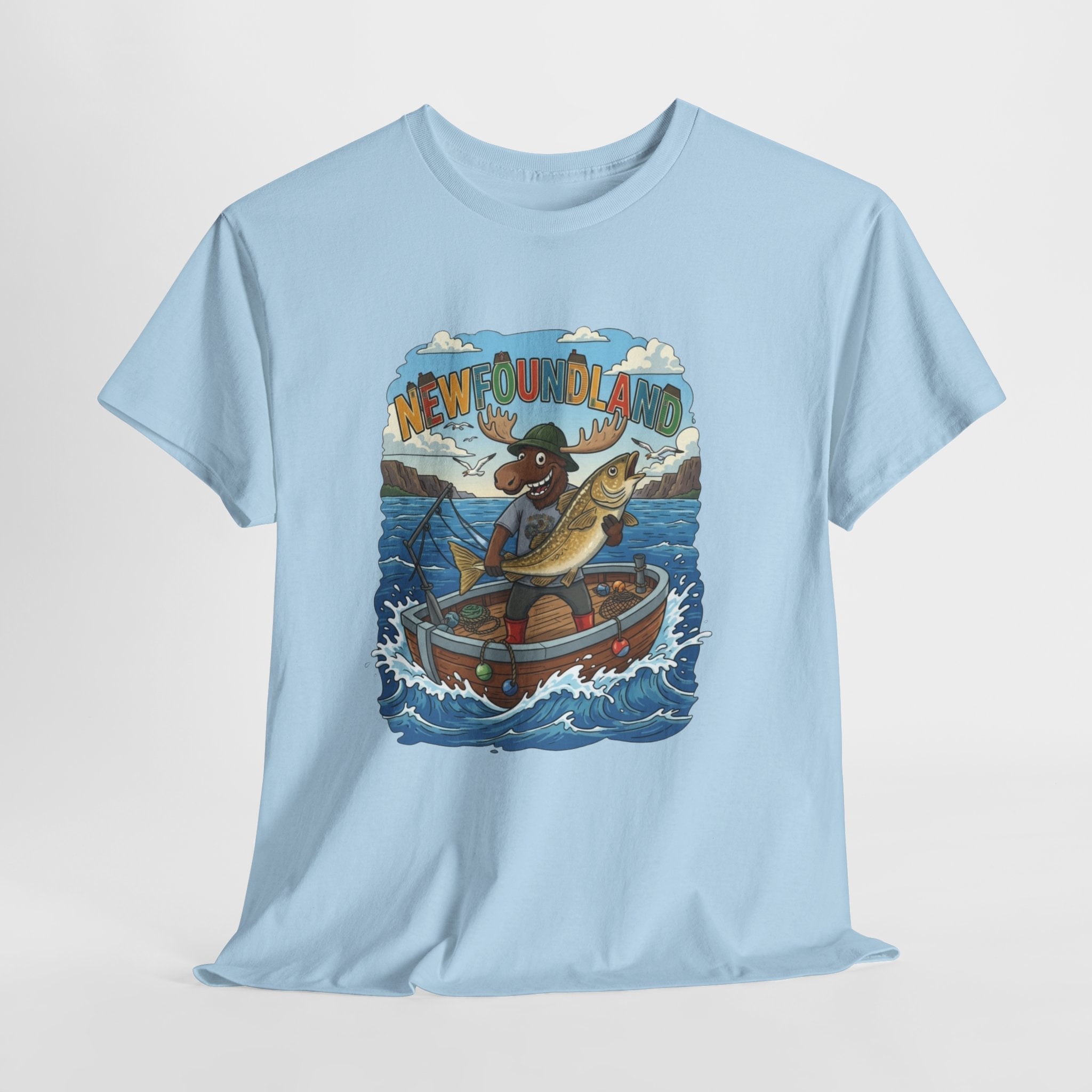 Newfoundland Fishing Moose Tee – Unisex Graphic ShirtEmber Spirit Apparel