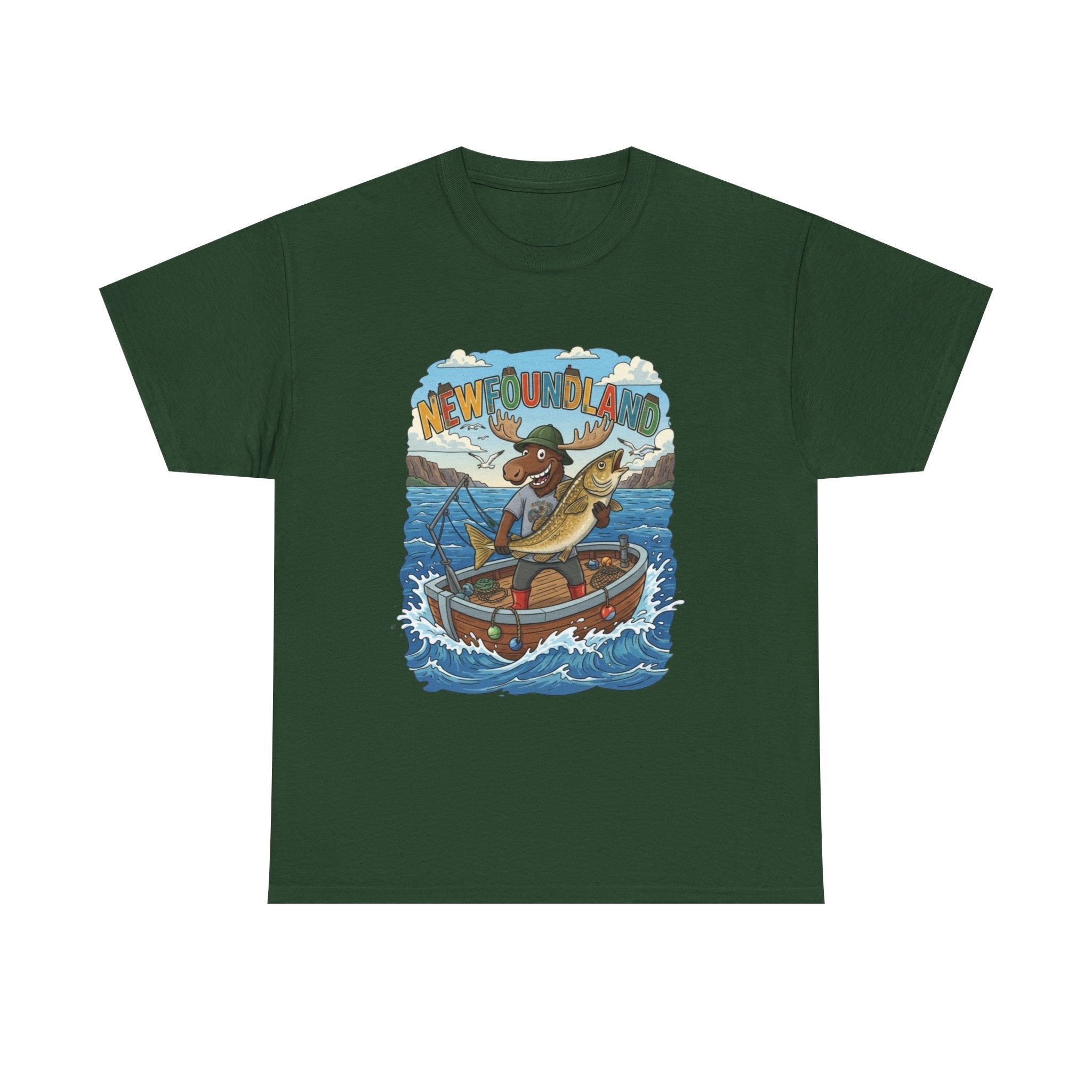 Newfoundland Fishing Moose Tee – Unisex Graphic ShirtEmber Spirit Apparel
