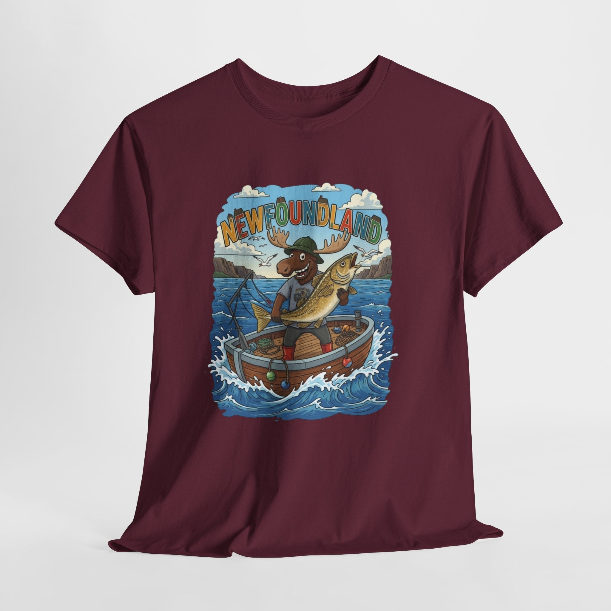 Newfoundland Fishing Moose Tee – Unisex Graphic ShirtEmber Spirit Apparel