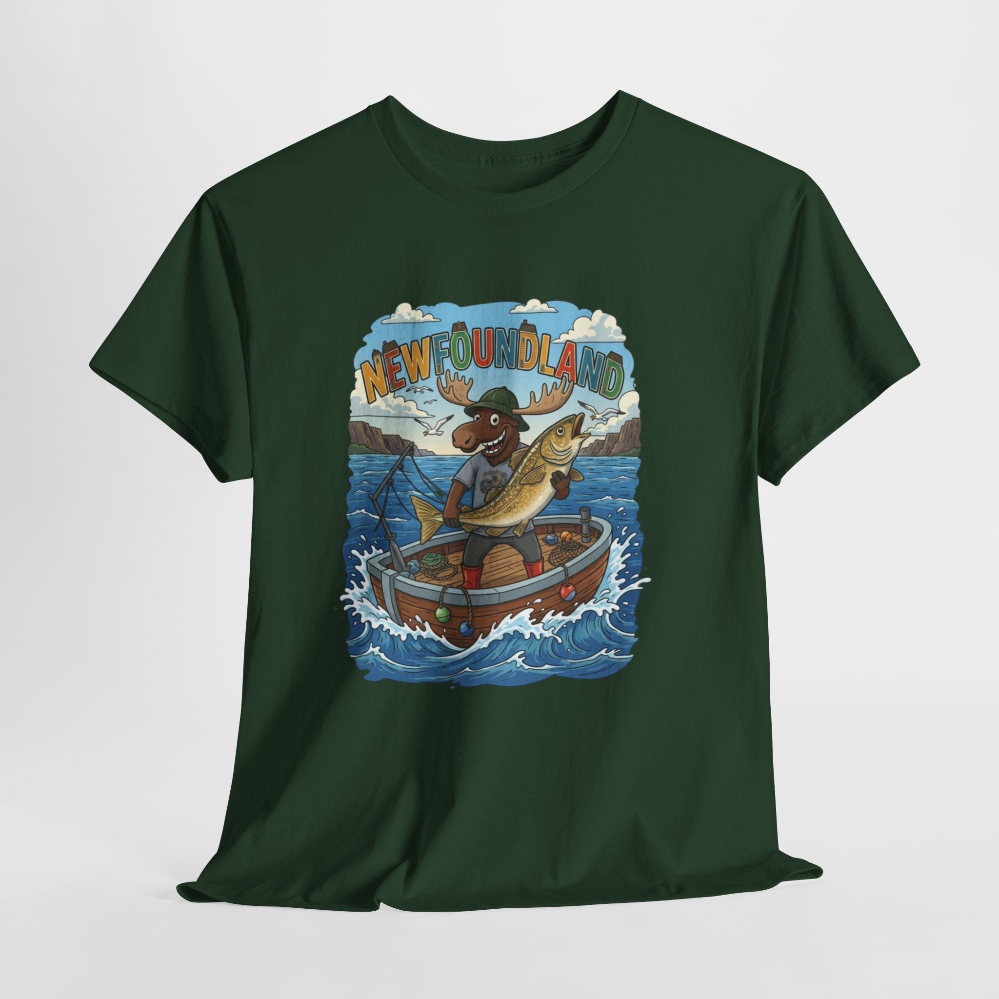 Newfoundland Fishing Moose Tee – Unisex Graphic ShirtEmber Spirit Apparel