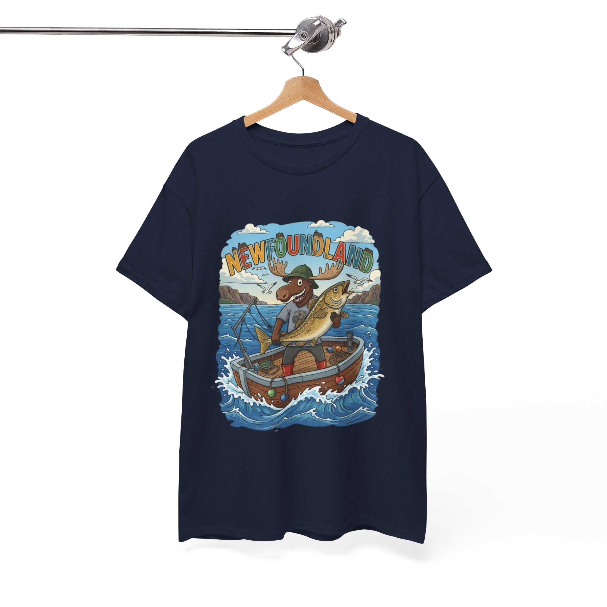 Newfoundland Fishing Moose Tee – Unisex Graphic ShirtEmber Spirit Apparel