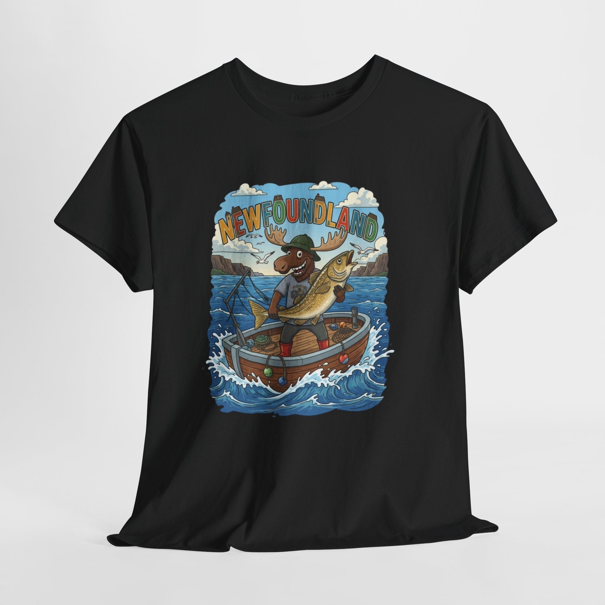 Newfoundland Fishing Moose Tee – Unisex Graphic ShirtEmber Spirit Apparel