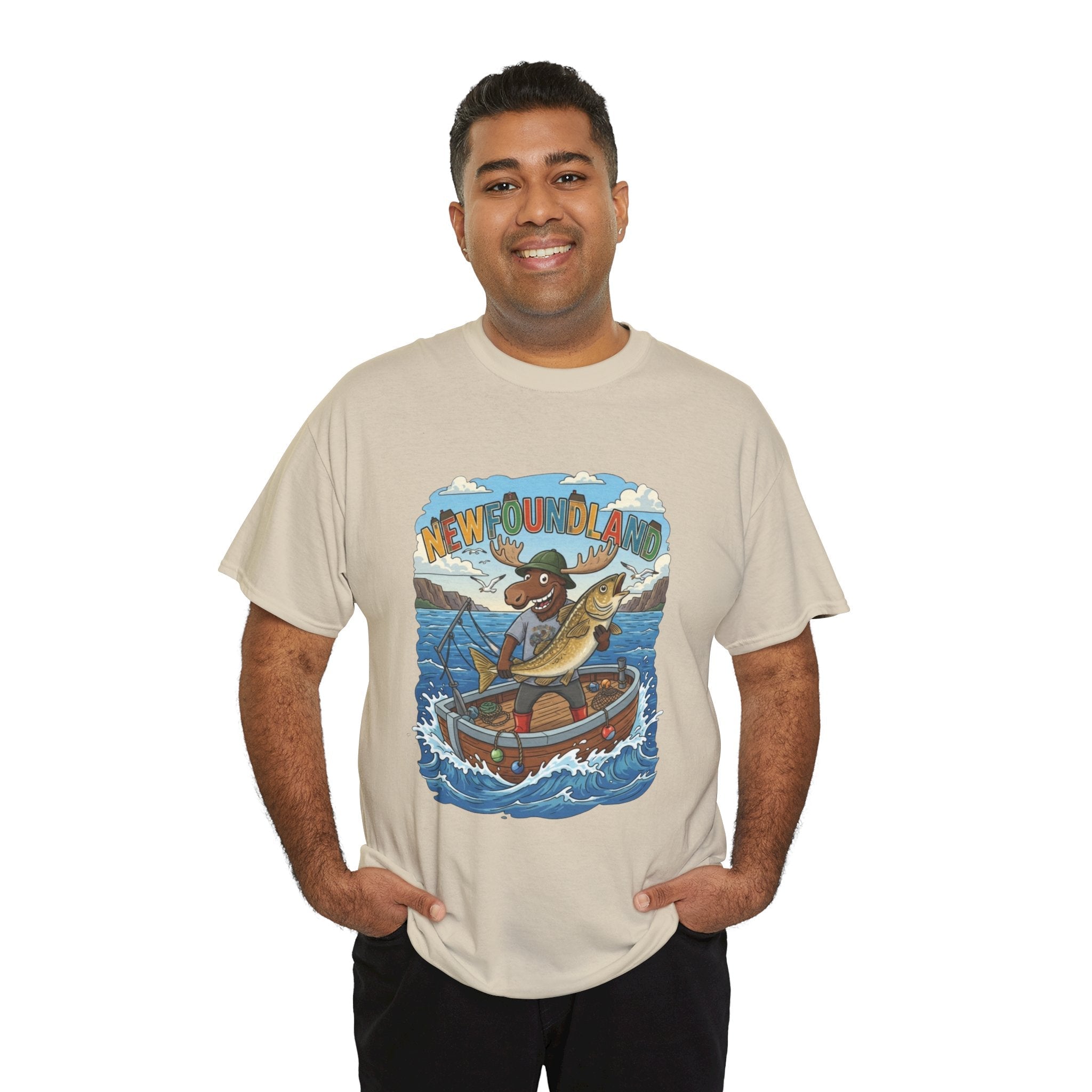 Newfoundland Fishing Moose Tee – Unisex Graphic ShirtEmber Spirit Apparel