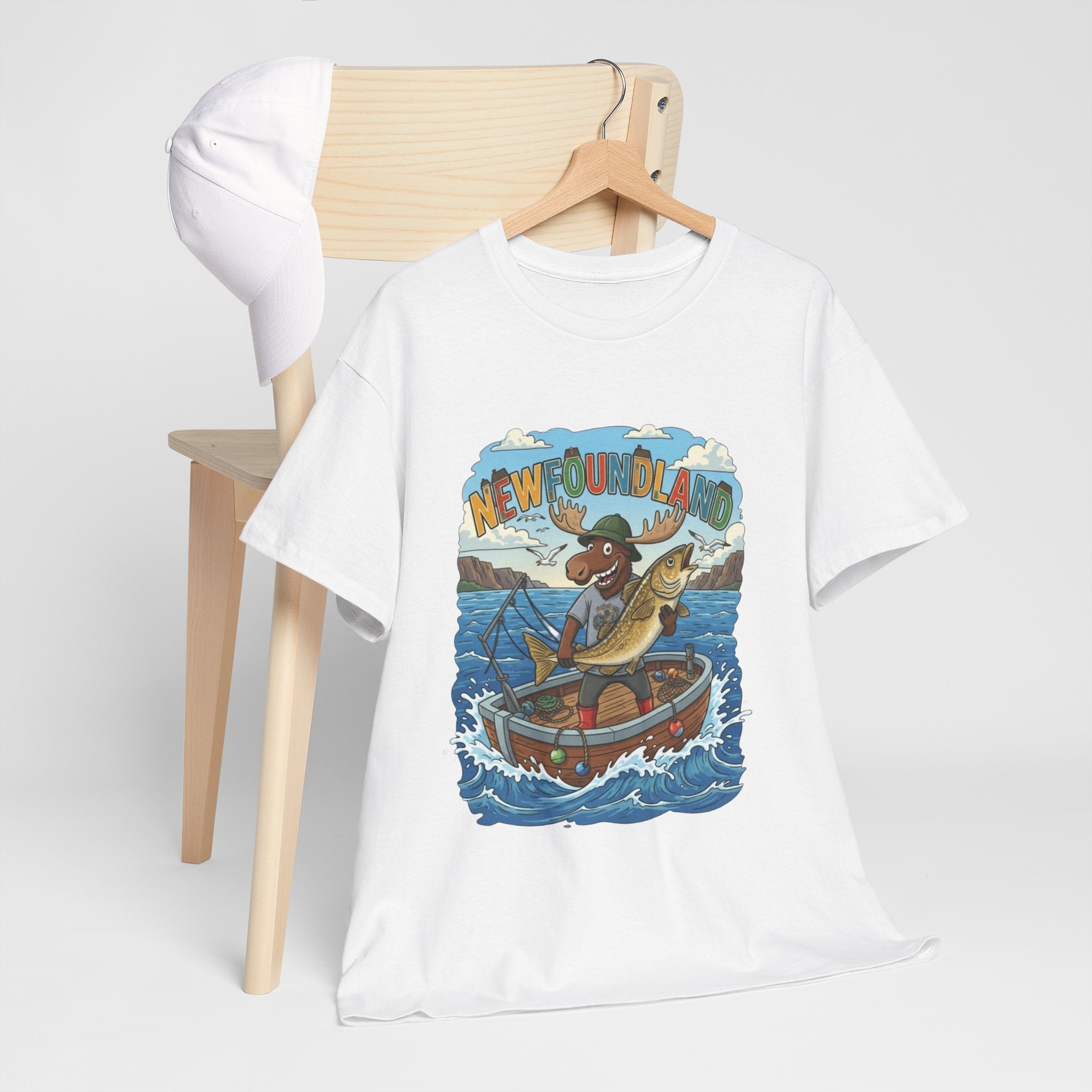 Newfoundland Fishing Moose Tee – Unisex Graphic ShirtEmber Spirit Apparel