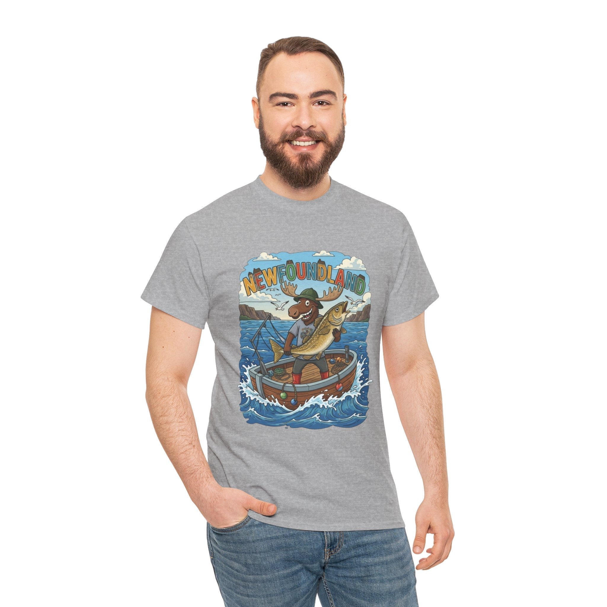 Newfoundland Fishing Moose Tee – Unisex Graphic ShirtEmber Spirit Apparel