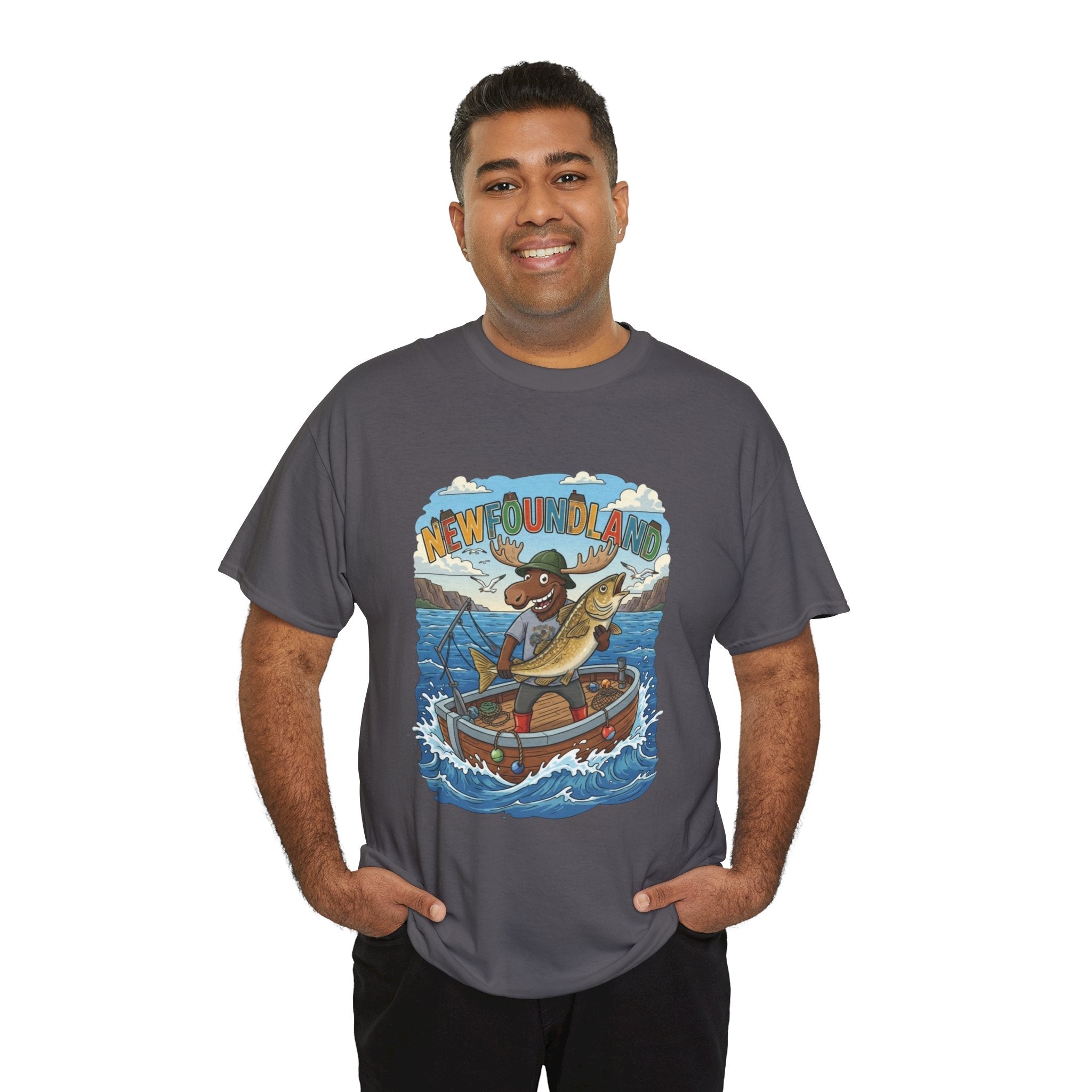 Newfoundland Fishing Moose Tee – Unisex Graphic ShirtEmber Spirit Apparel