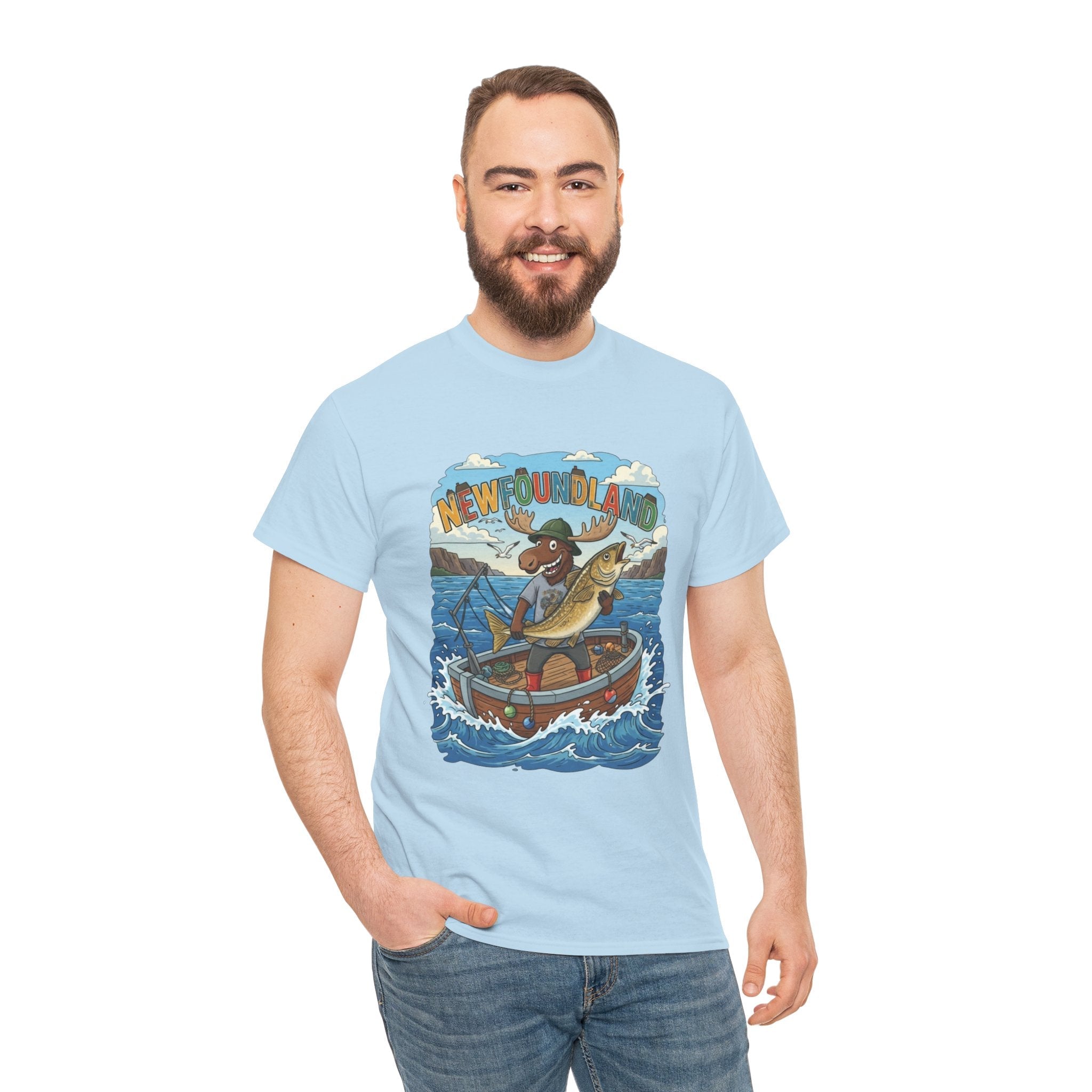 Newfoundland Fishing Moose Tee – Unisex Graphic ShirtEmber Spirit Apparel