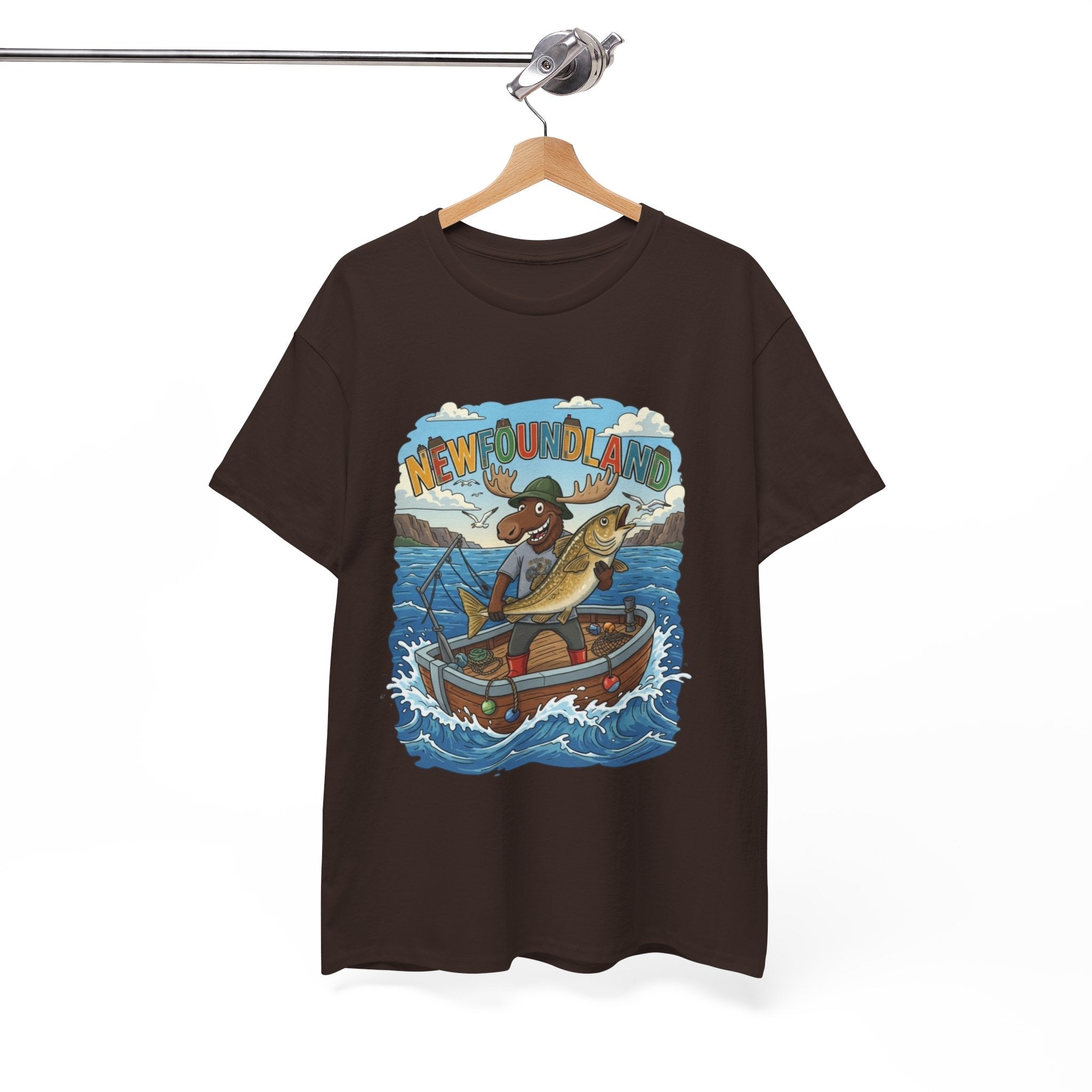 Newfoundland Fishing Moose Tee – Unisex Graphic ShirtEmber Spirit Apparel