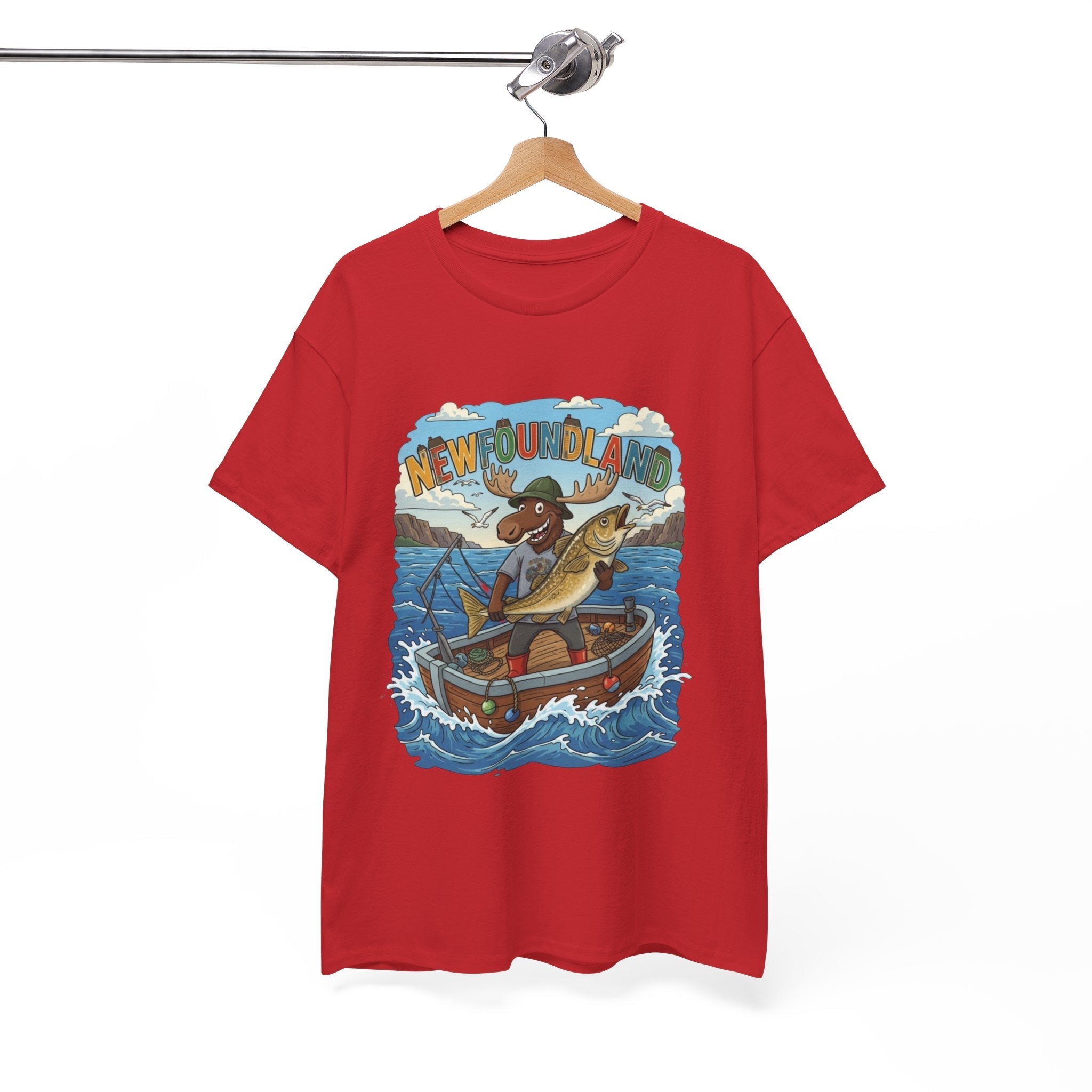 Newfoundland Fishing Moose Tee – Unisex Graphic ShirtEmber Spirit Apparel