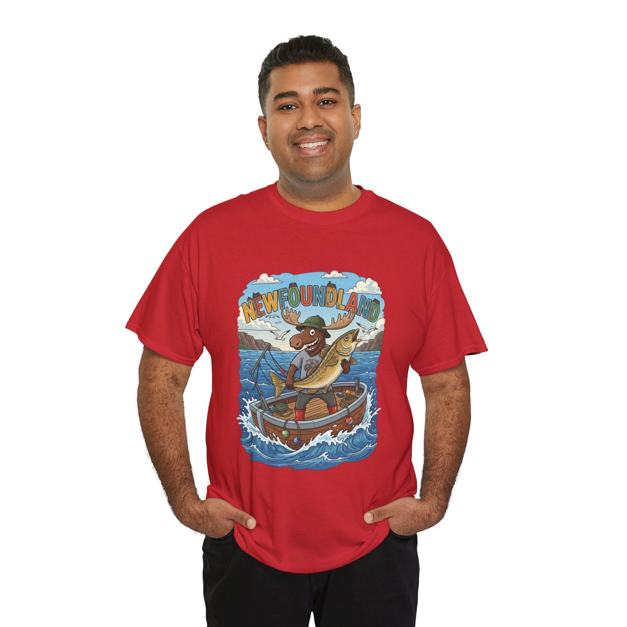 Newfoundland Fishing Moose Tee – Unisex Graphic ShirtEmber Spirit Apparel