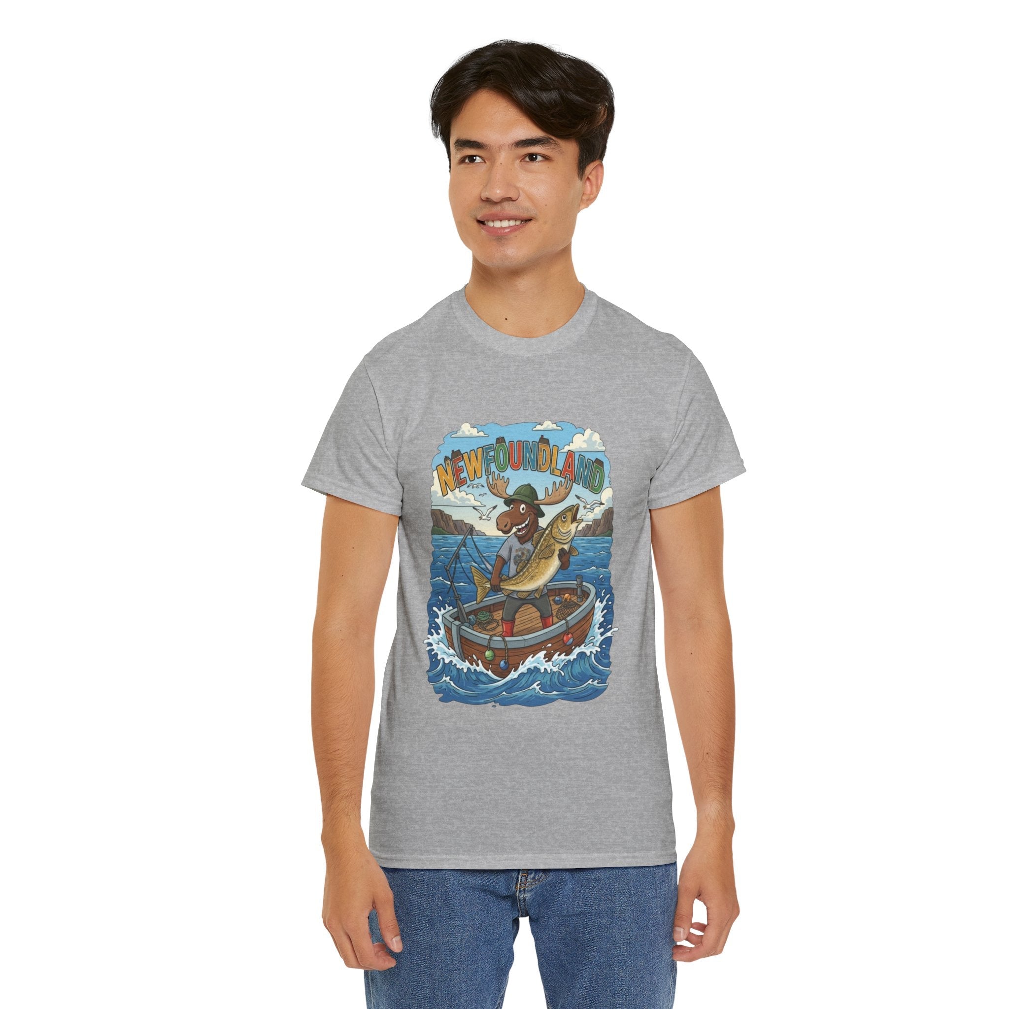 Newfoundland Fishing Moose Tee – Unisex Graphic ShirtEmber Spirit Apparel