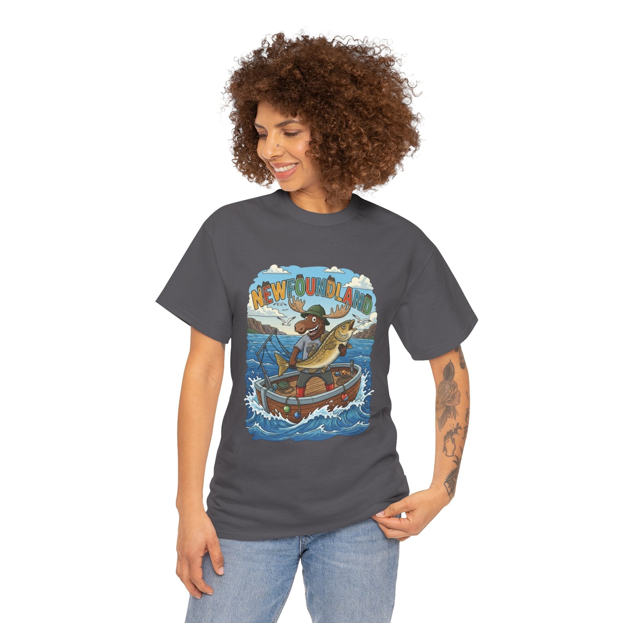 Newfoundland Fishing Moose Tee – Unisex Graphic ShirtEmber Spirit Apparel