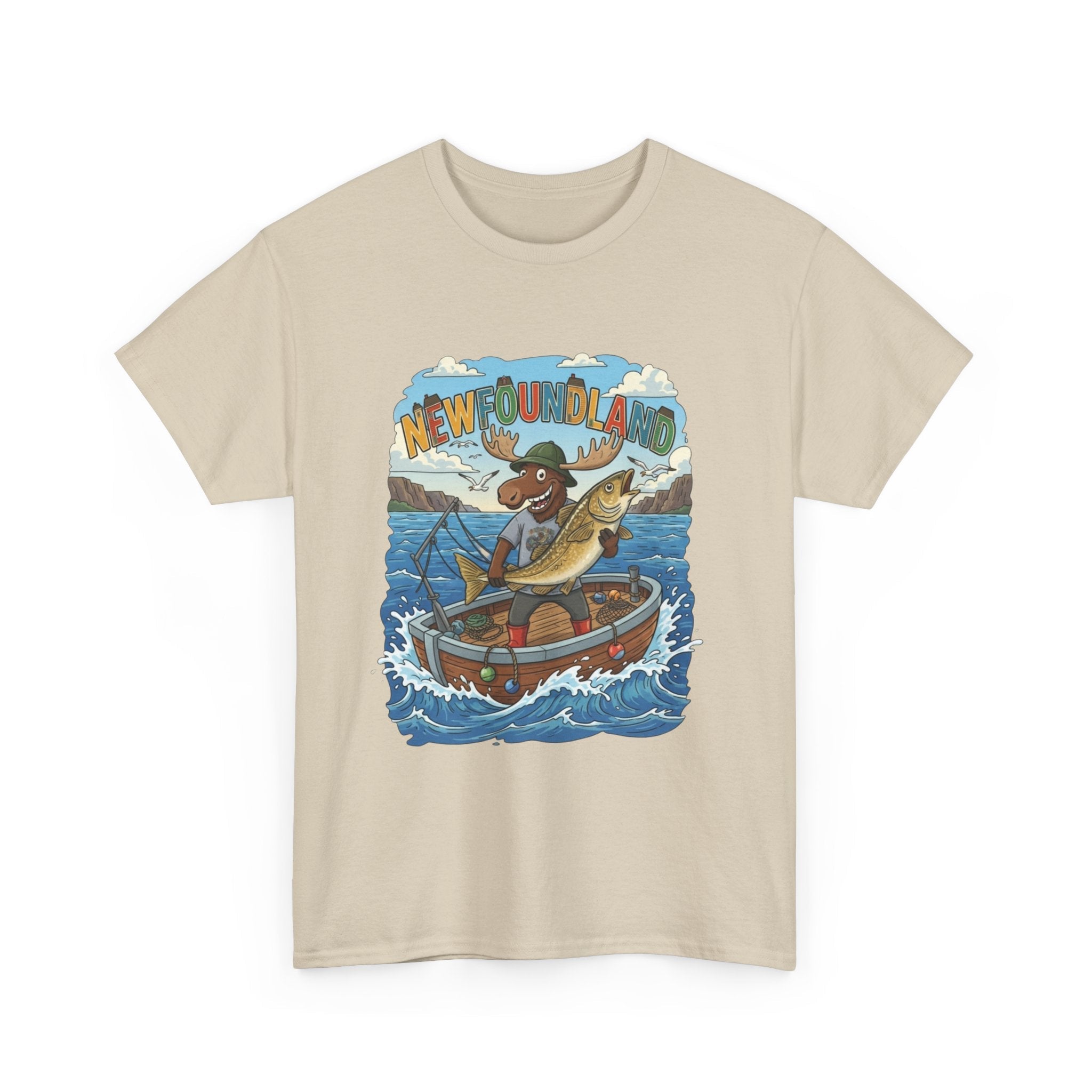 Newfoundland Fishing Moose Tee – Unisex Graphic ShirtEmber Spirit Apparel