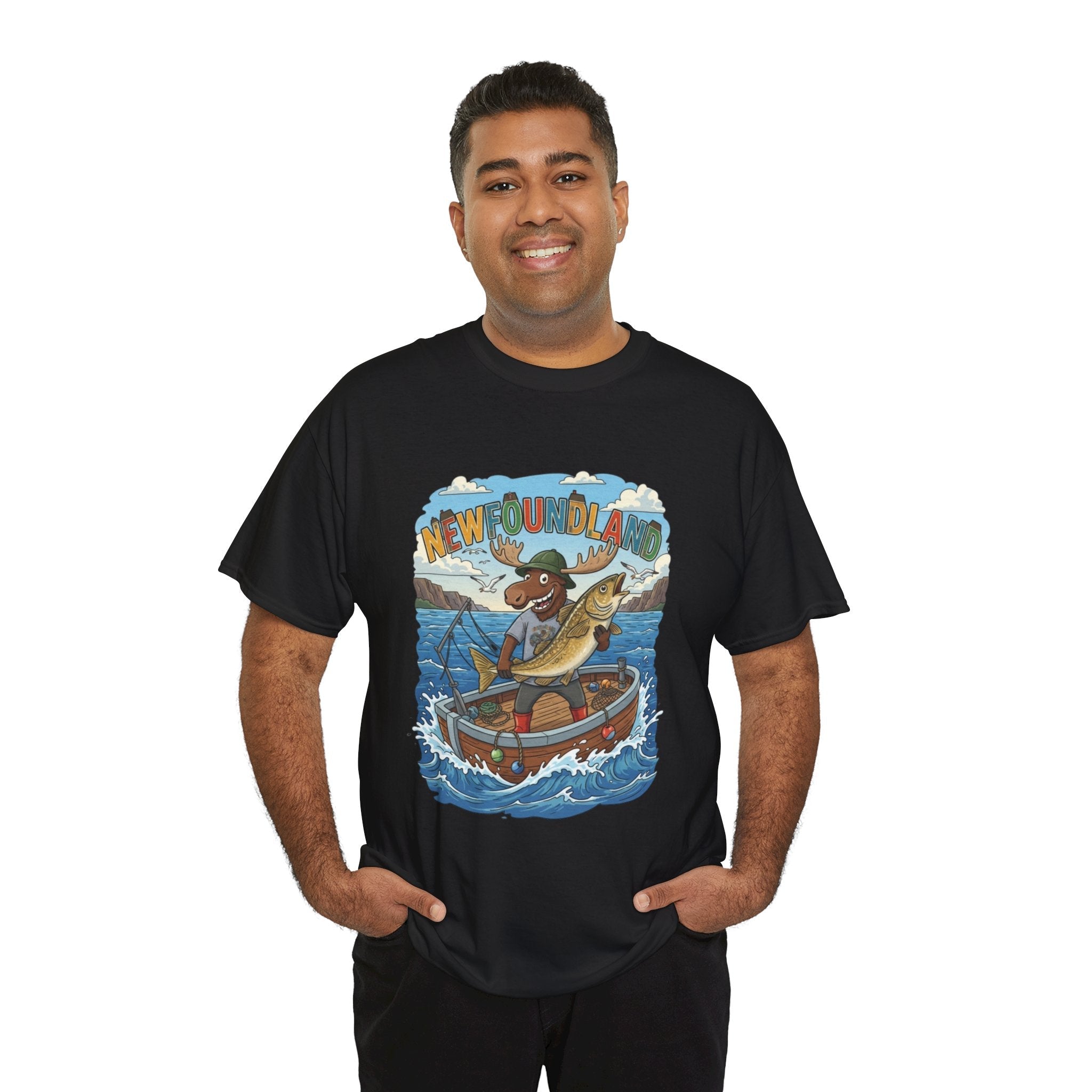 Newfoundland Fishing Moose Tee – Unisex Graphic ShirtEmber Spirit Apparel