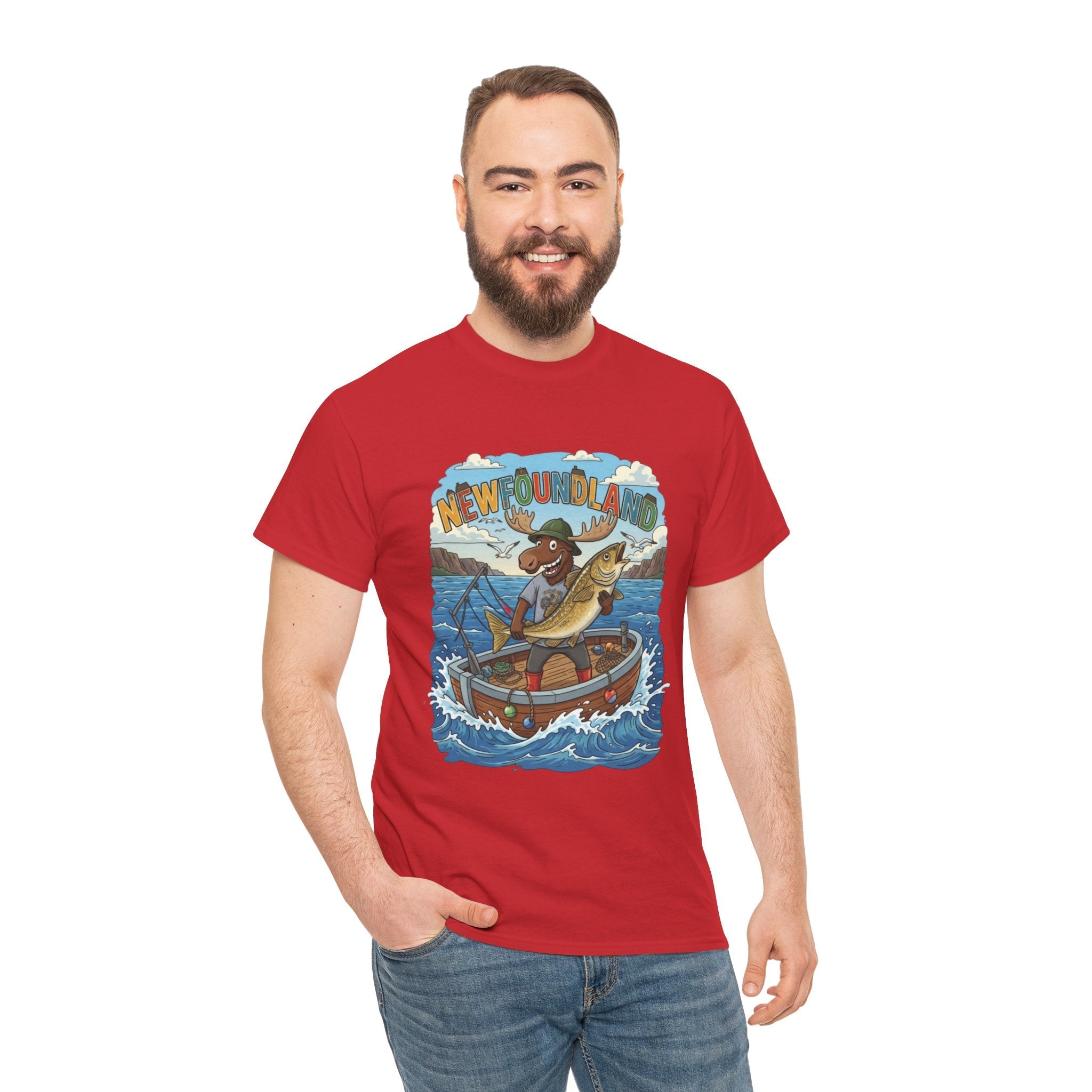 Newfoundland Fishing Moose Tee – Unisex Graphic ShirtEmber Spirit Apparel