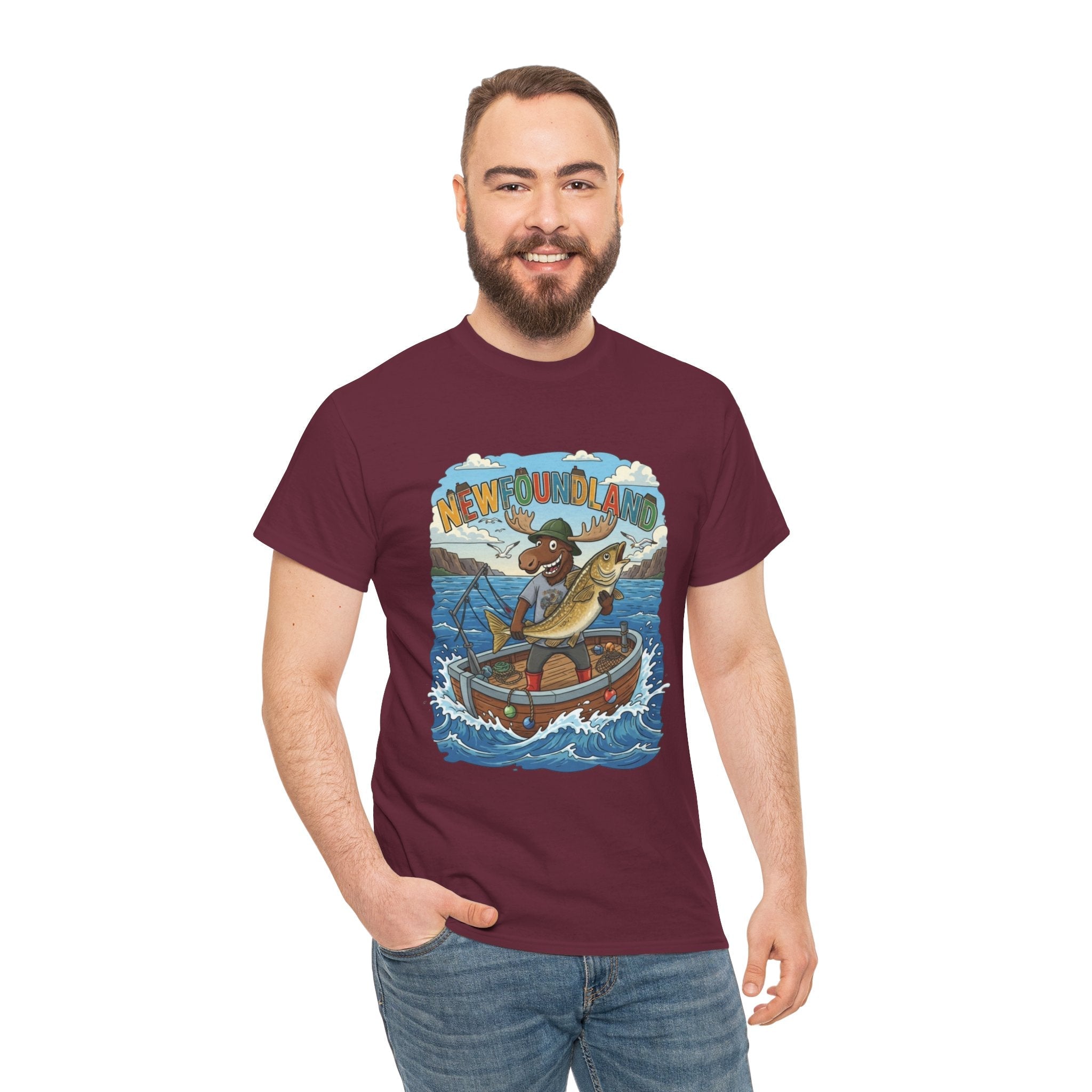 Newfoundland Fishing Moose Tee – Unisex Graphic ShirtEmber Spirit Apparel