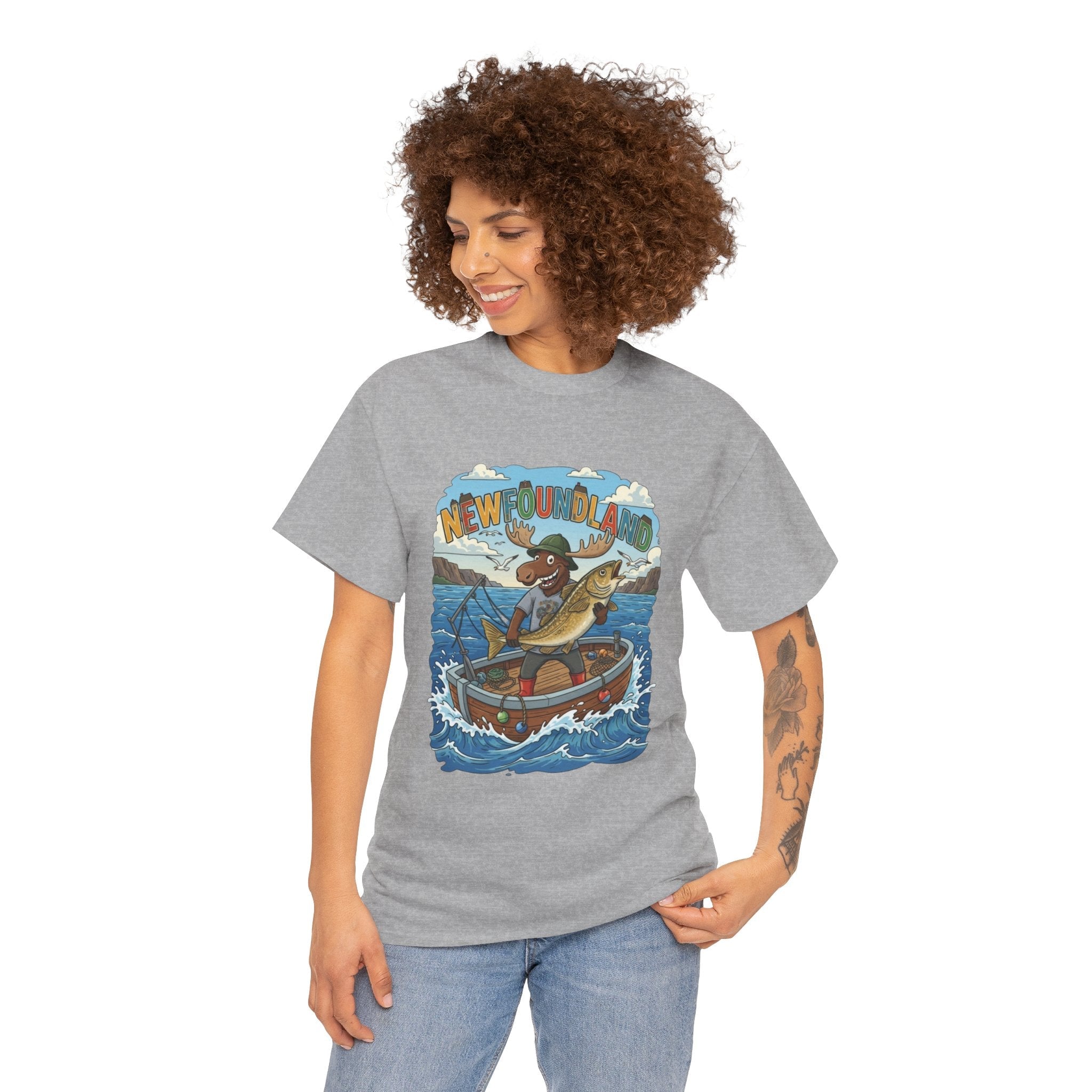 Newfoundland Fishing Moose Tee – Unisex Graphic ShirtEmber Spirit Apparel