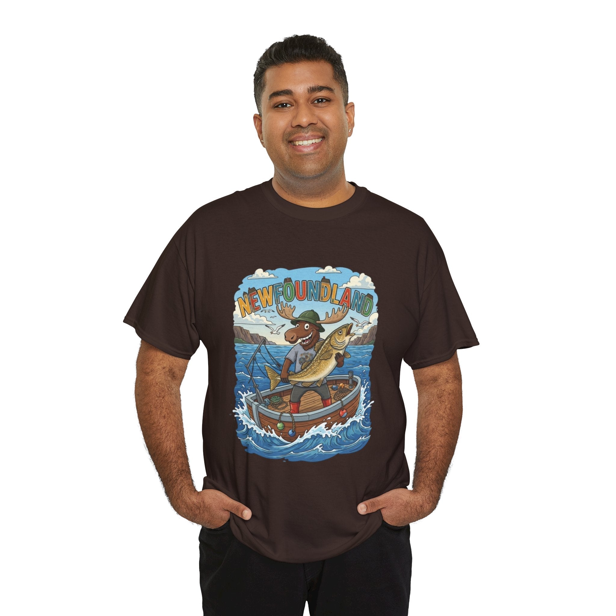 Newfoundland Fishing Moose Tee – Unisex Graphic ShirtEmber Spirit Apparel