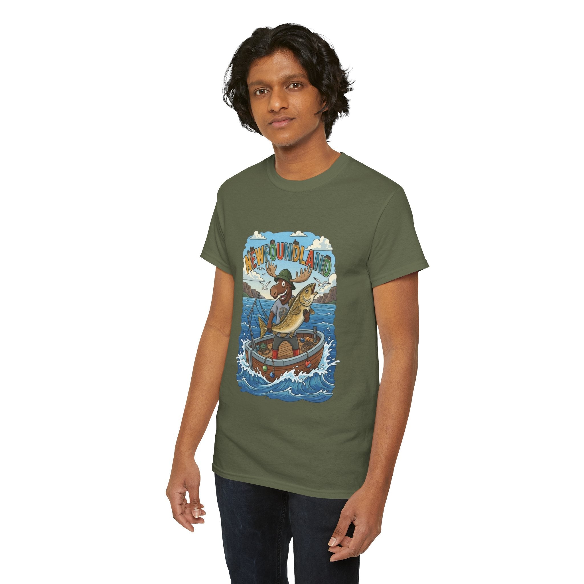 Newfoundland Fishing Moose Tee – Unisex Graphic ShirtEmber Spirit Apparel